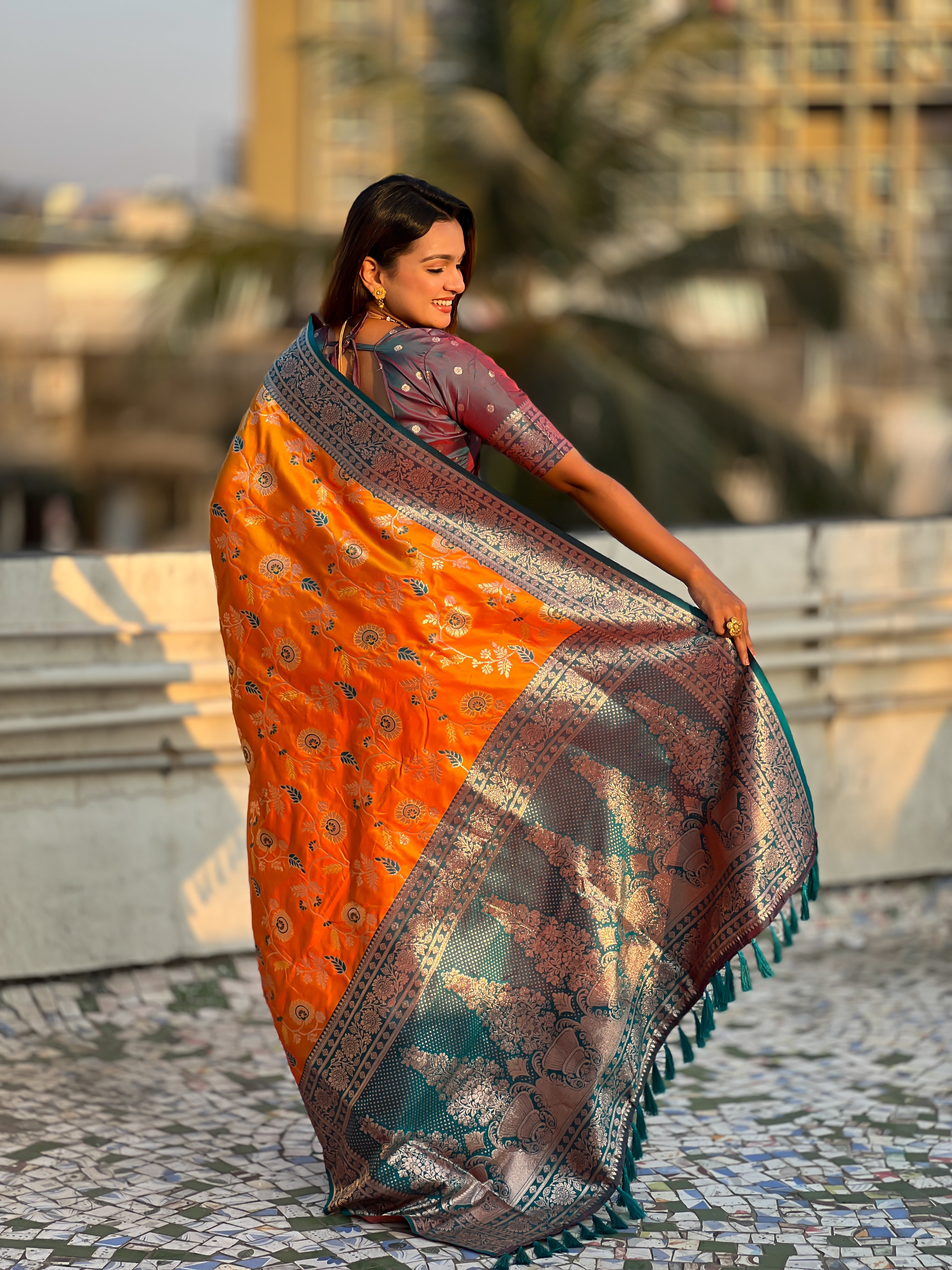 ORANGE BANARASI SILK SAREE