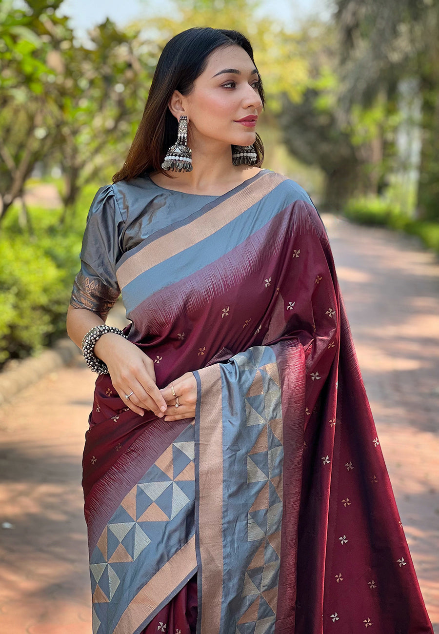 Marron Soft Silk Saree