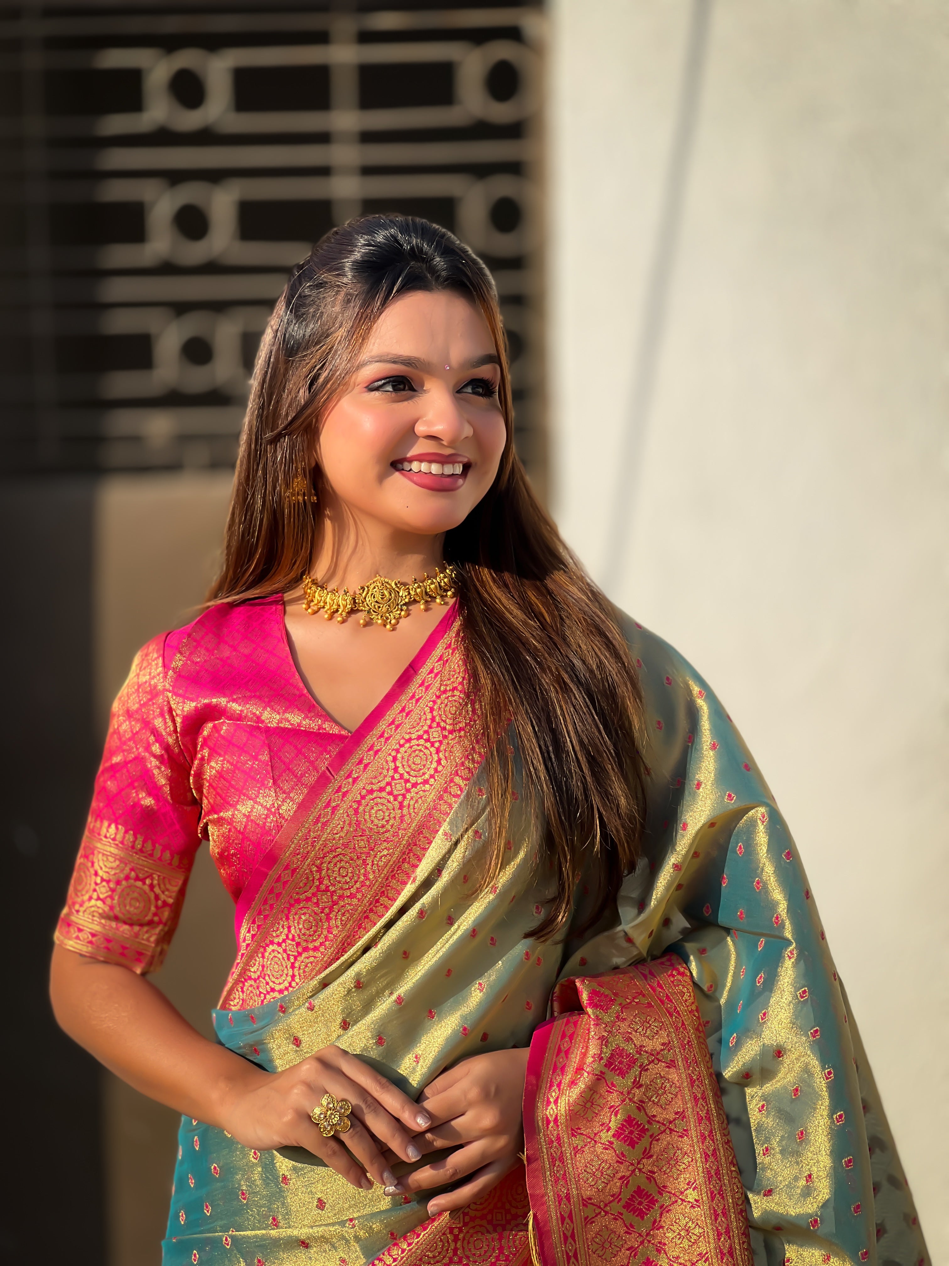 GREY BANARASI SILK BLEND SAREE