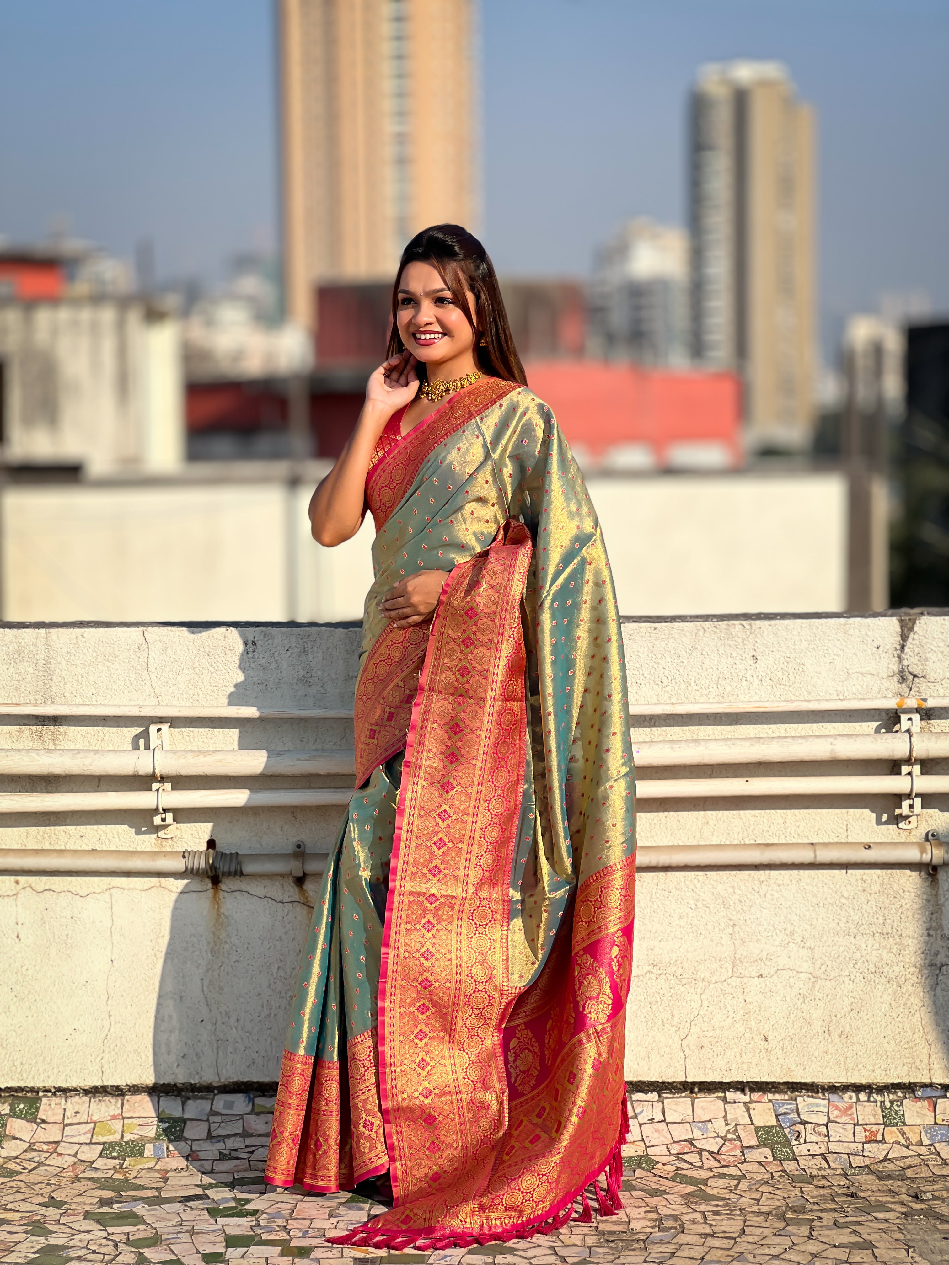 GREY BANARASI SILK BLEND SAREE