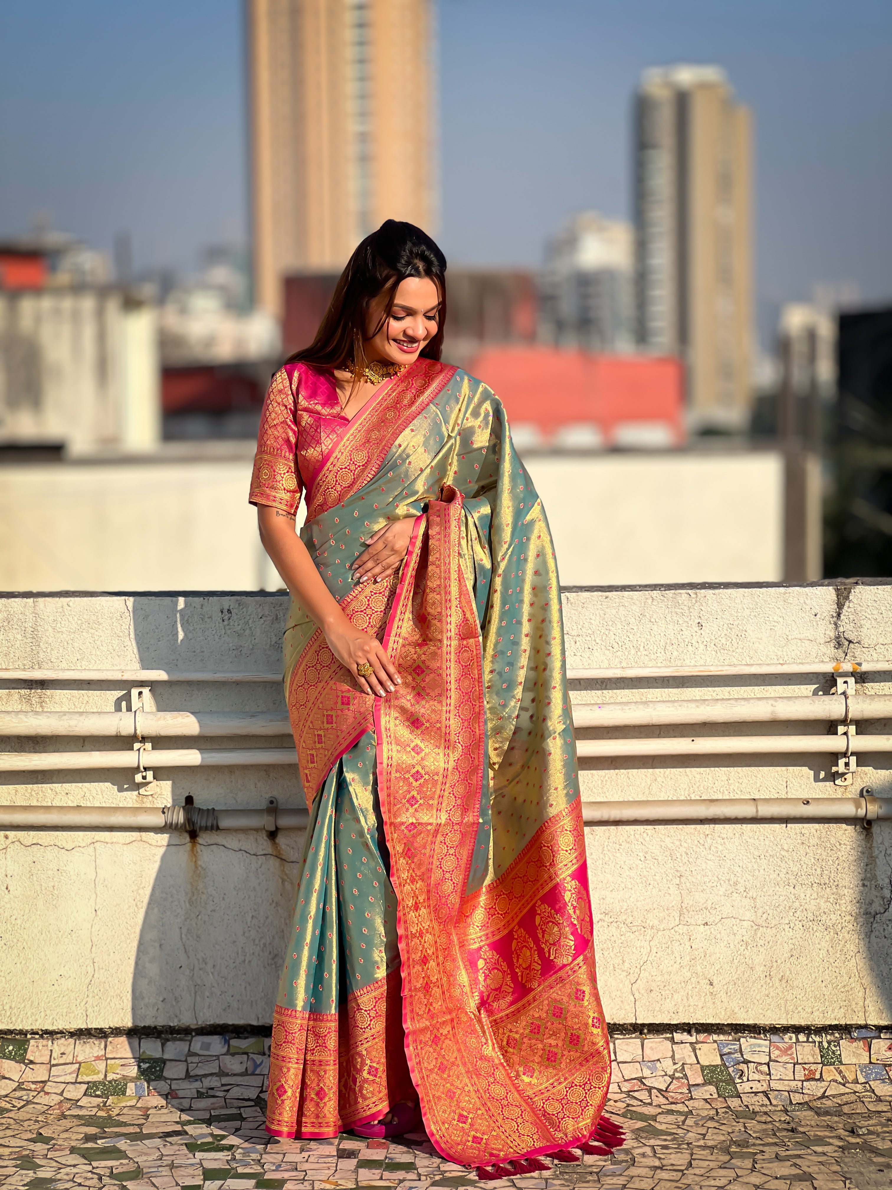 GREY BANARASI SILK BLEND SAREE
