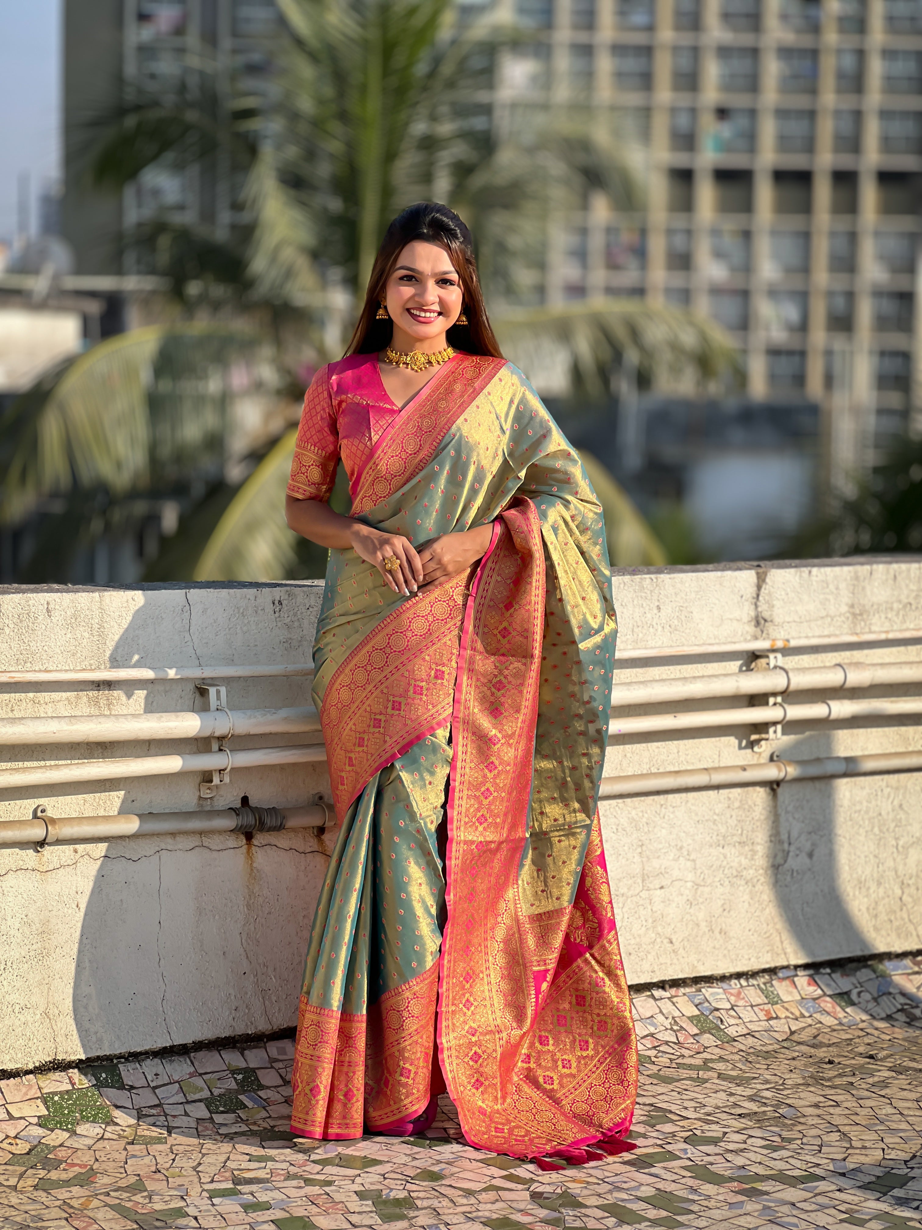 GREY BANARASI SILK BLEND SAREE