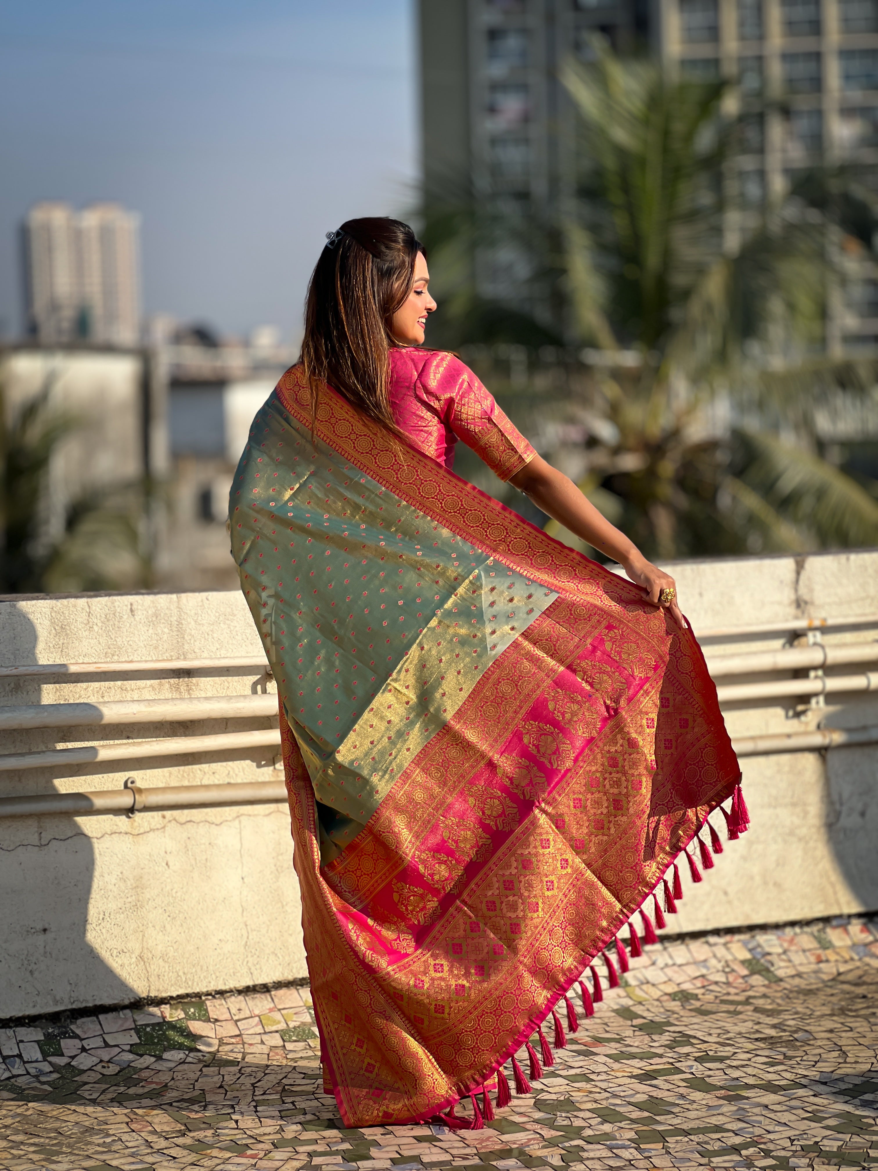 GREY BANARASI SILK BLEND SAREE
