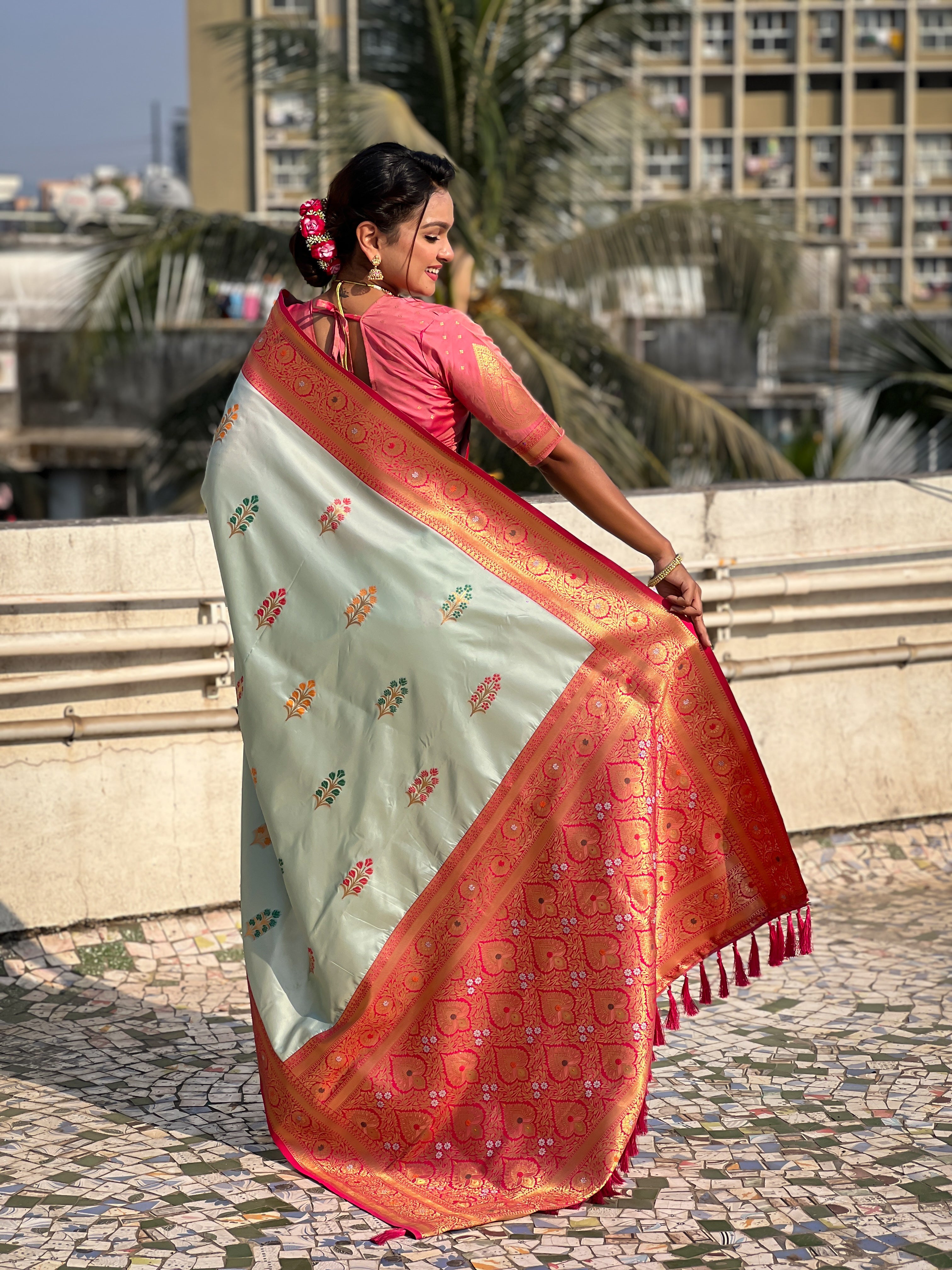 OFF GREY SOFT SILK SAREE