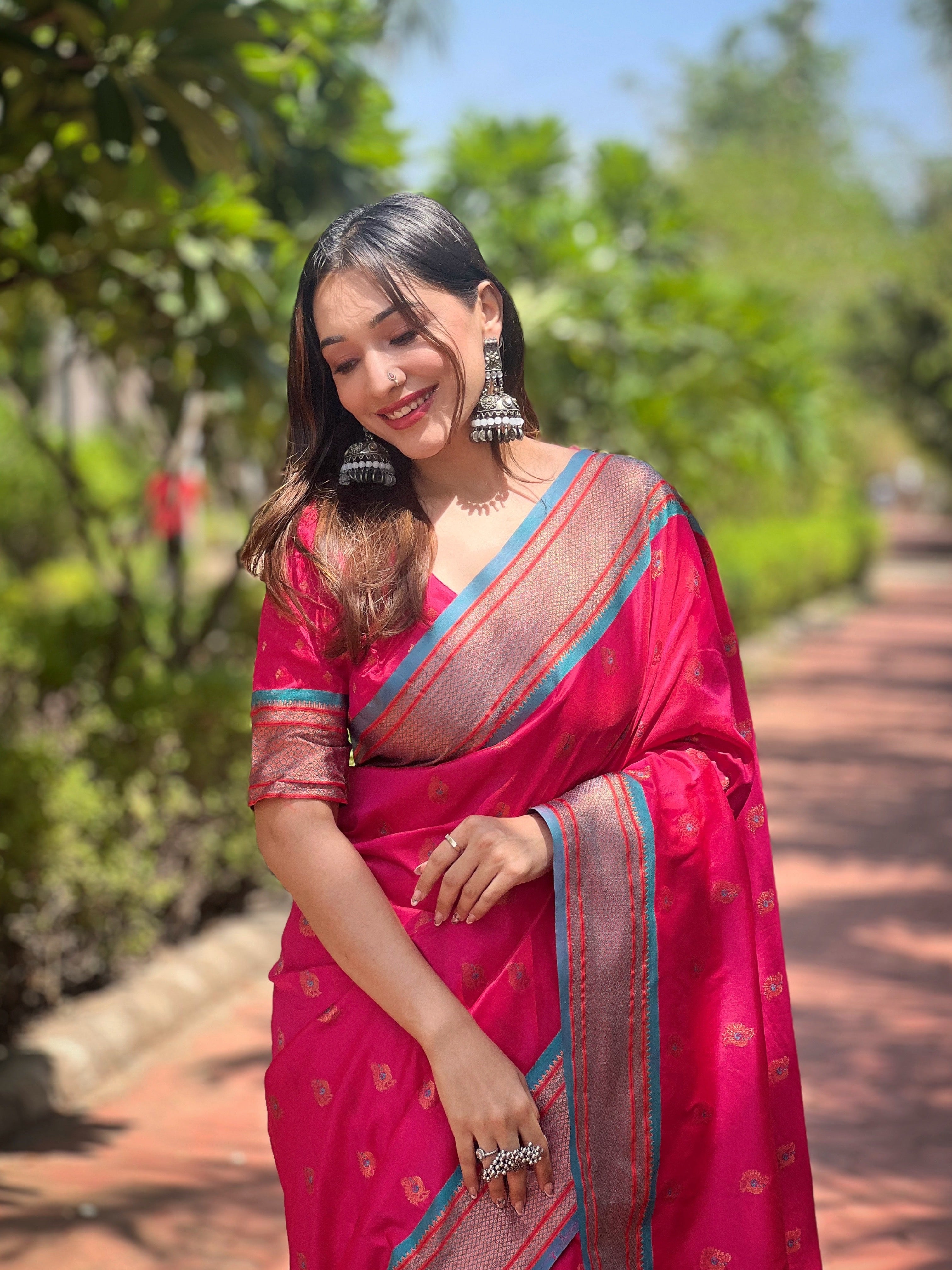 Cherry Pink Paithani Saree