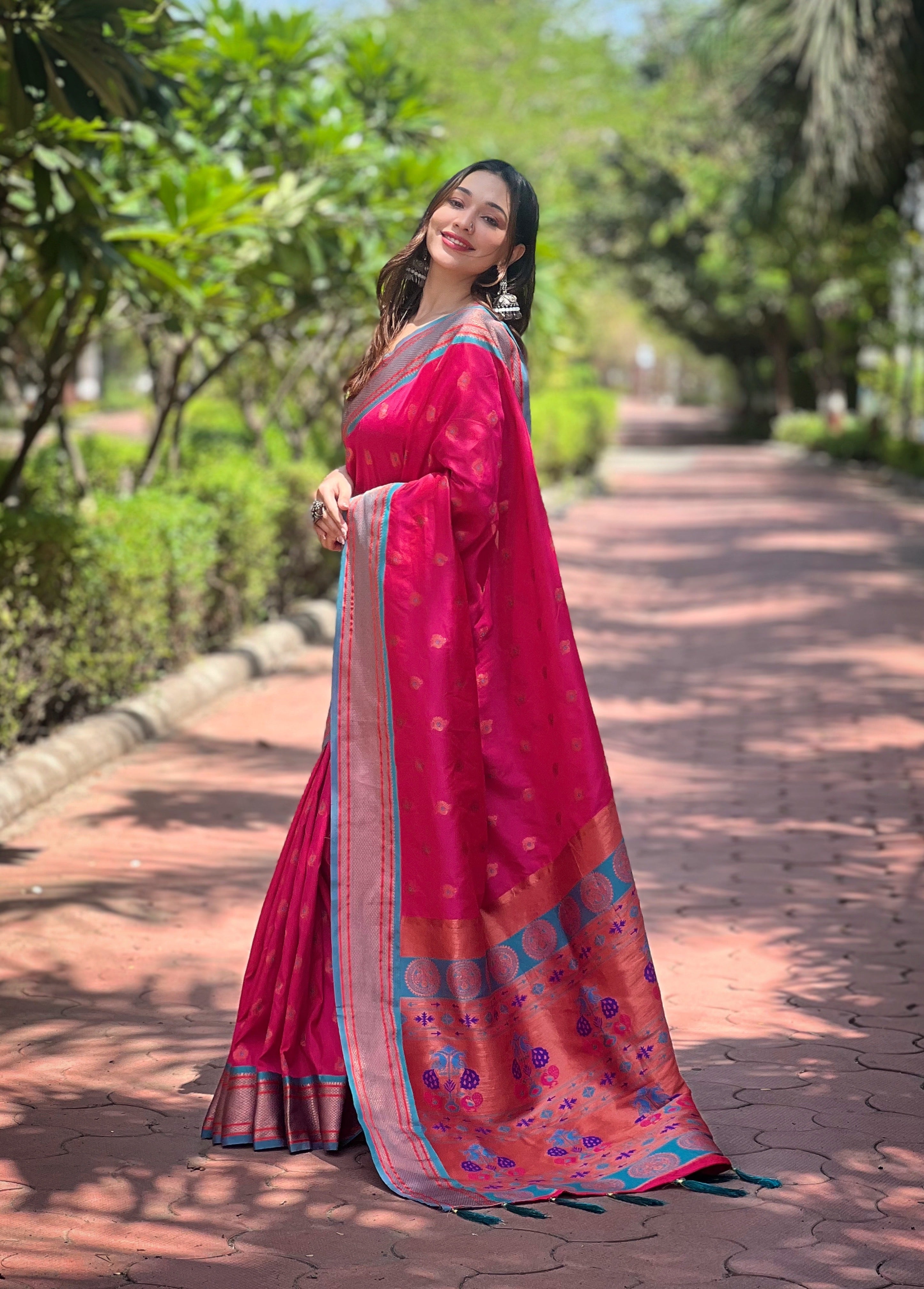 Cherry Pink Paithani Saree