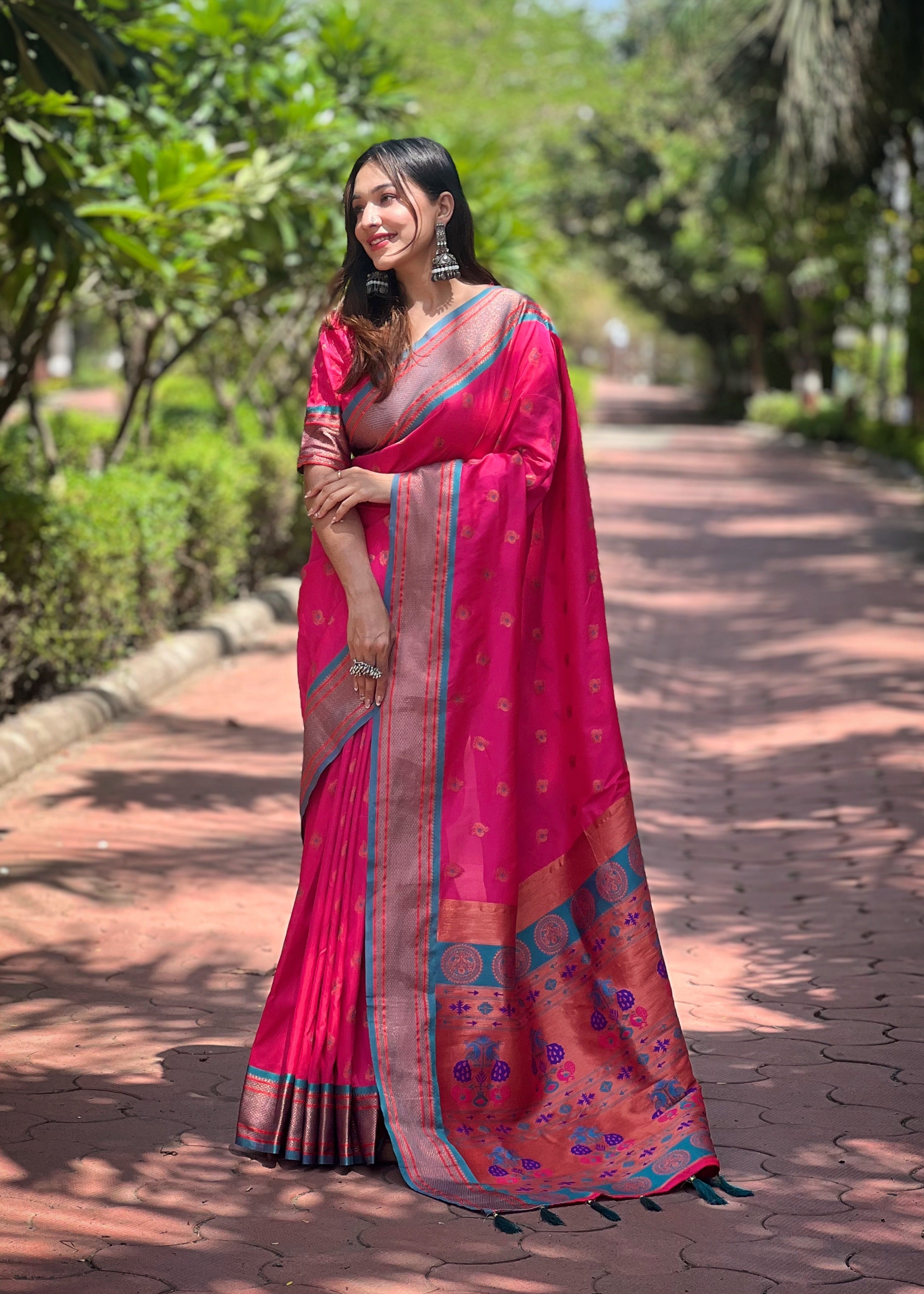 Cherry Pink Paithani Saree