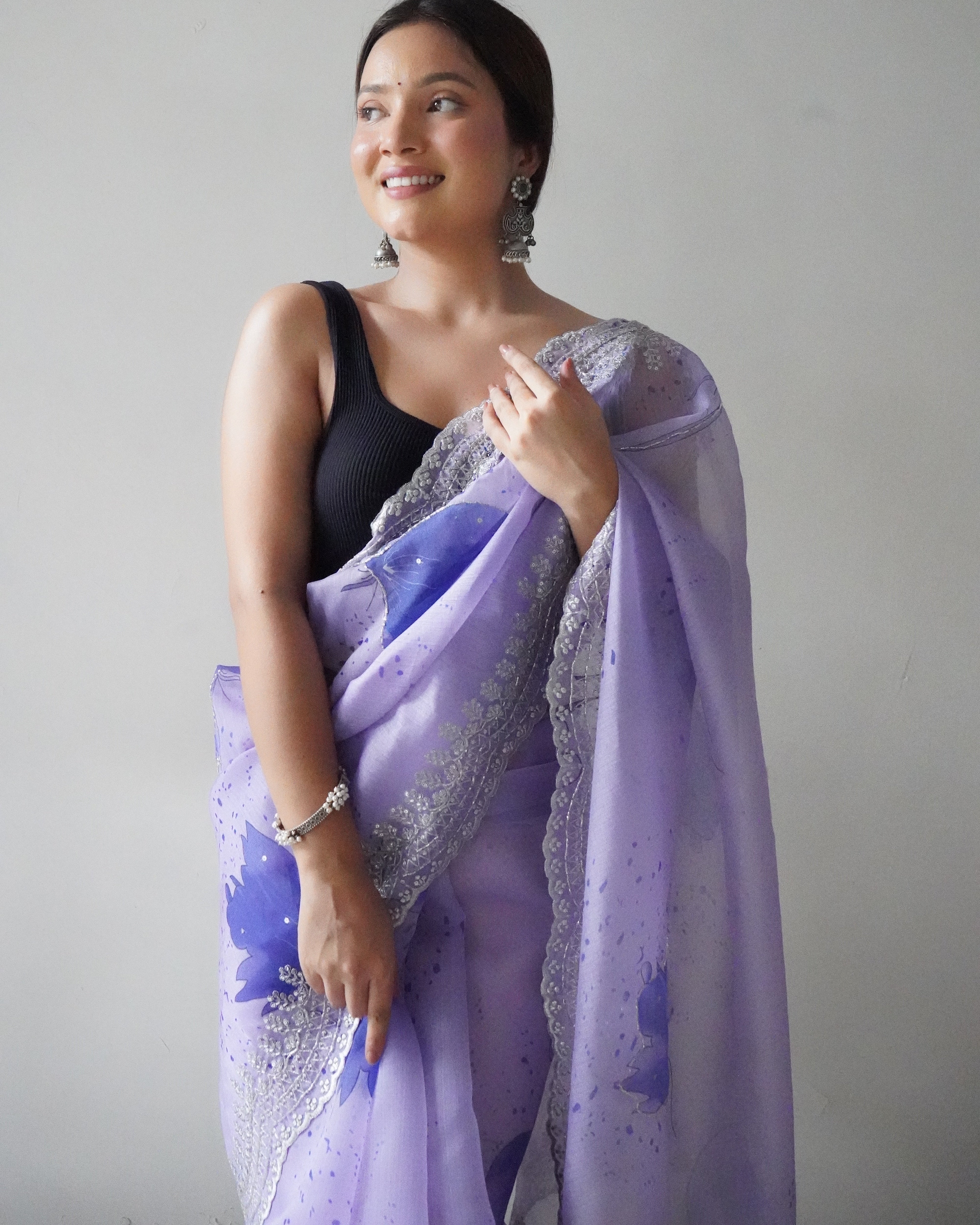 BLUE Organza Saree With weaving silk Blouse