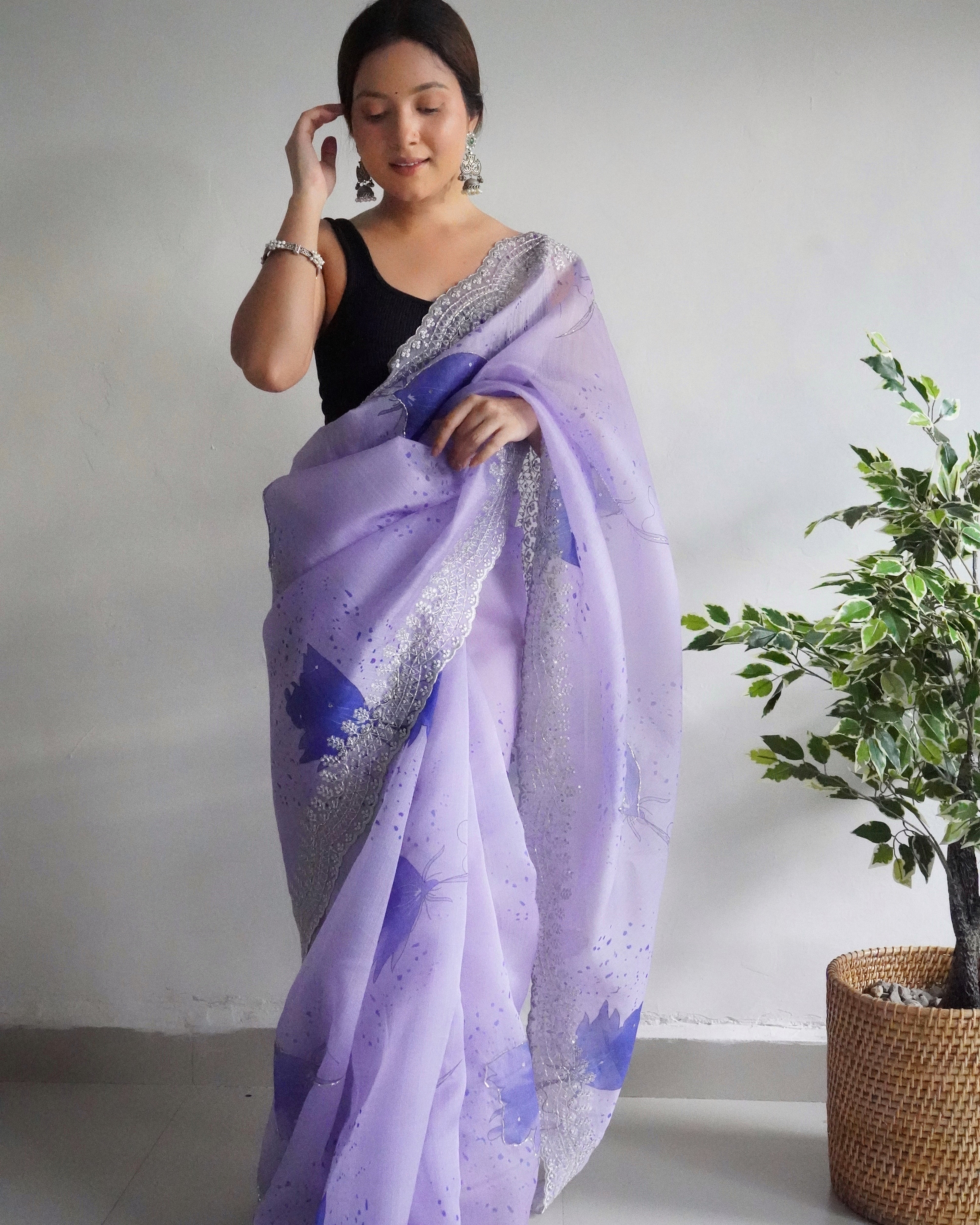 BLUE Organza Saree With weaving silk Blouse