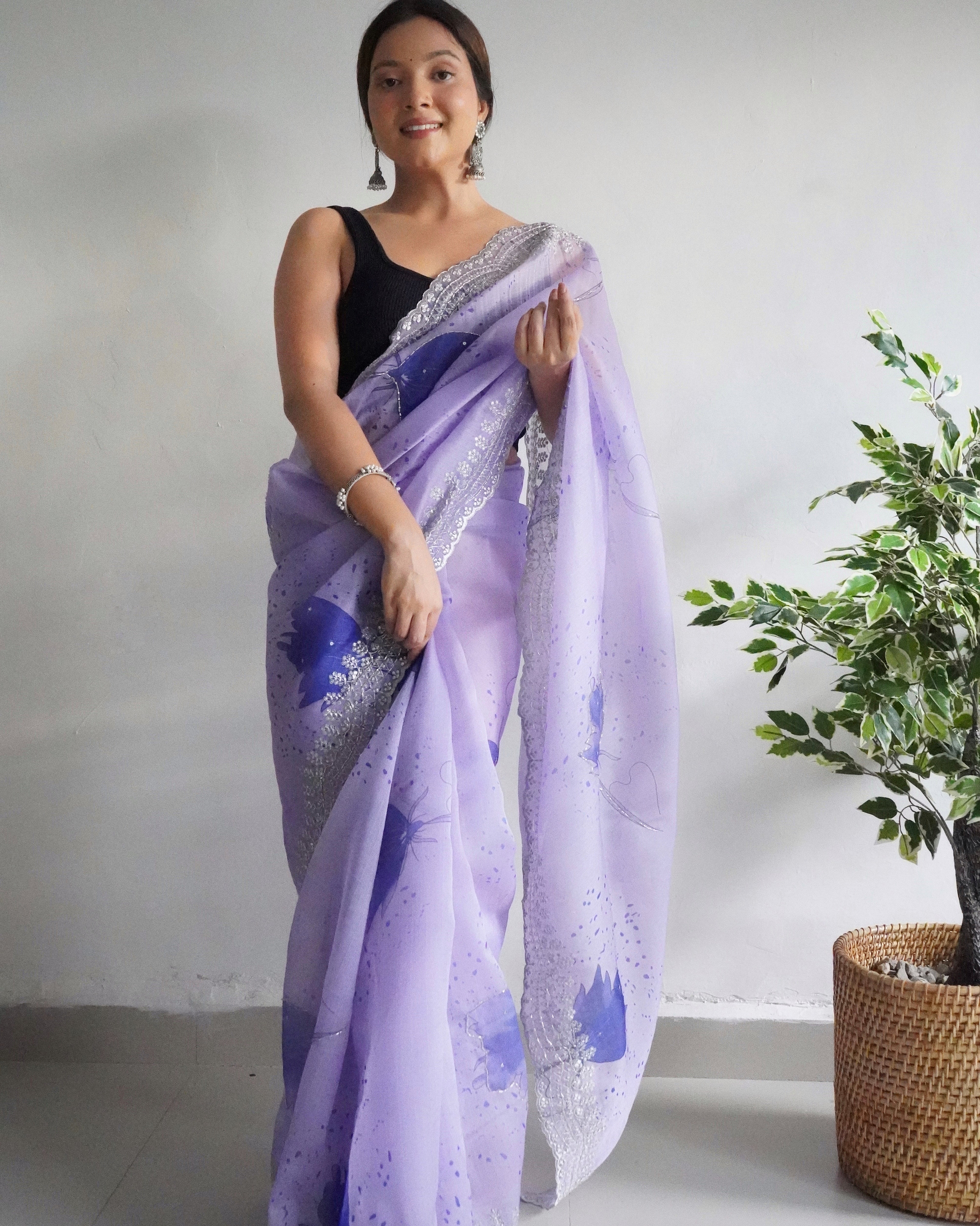 BLUE Organza Saree With weaving silk Blouse