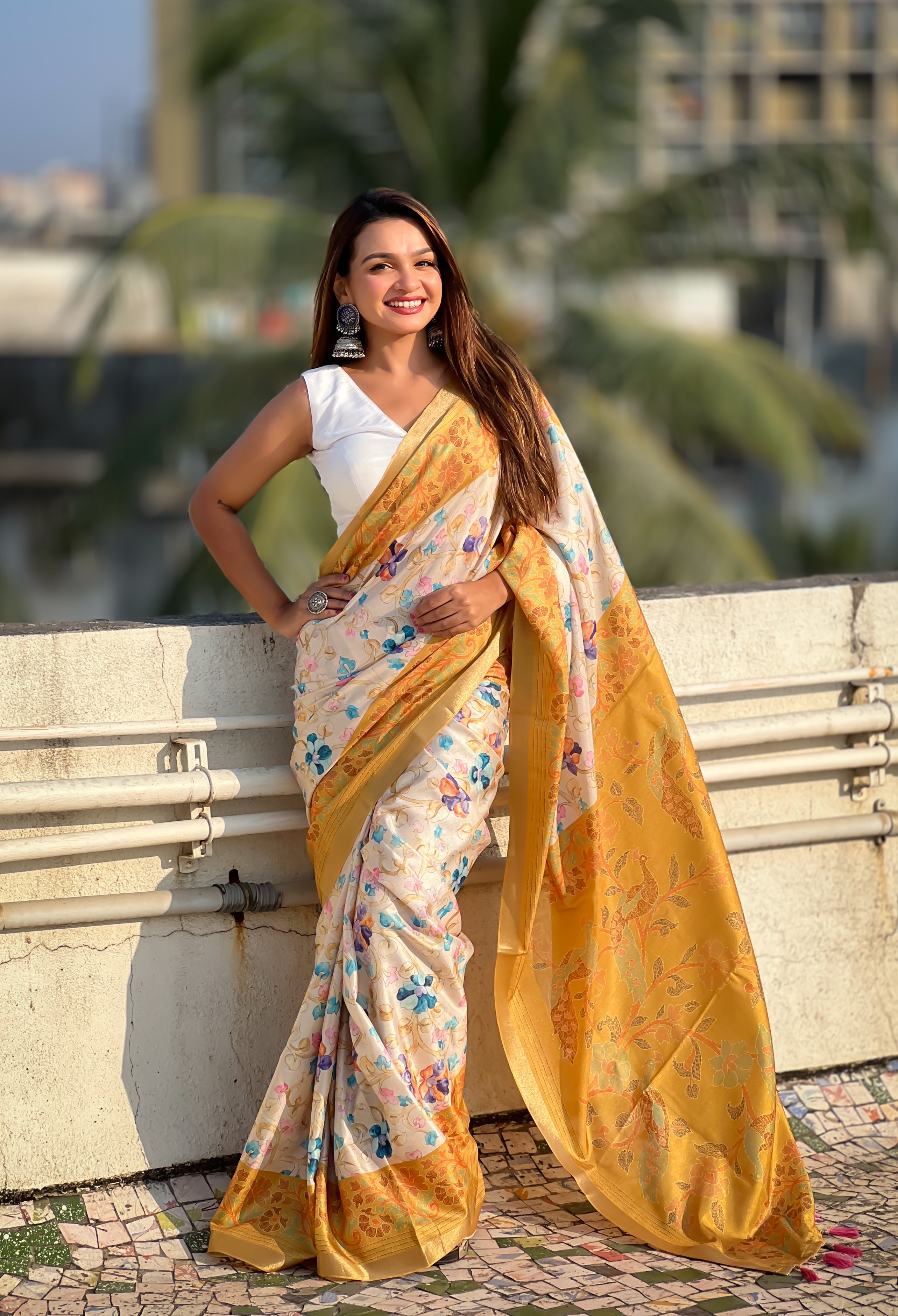 BEIGE BANARASI SILK BLEND SAREE