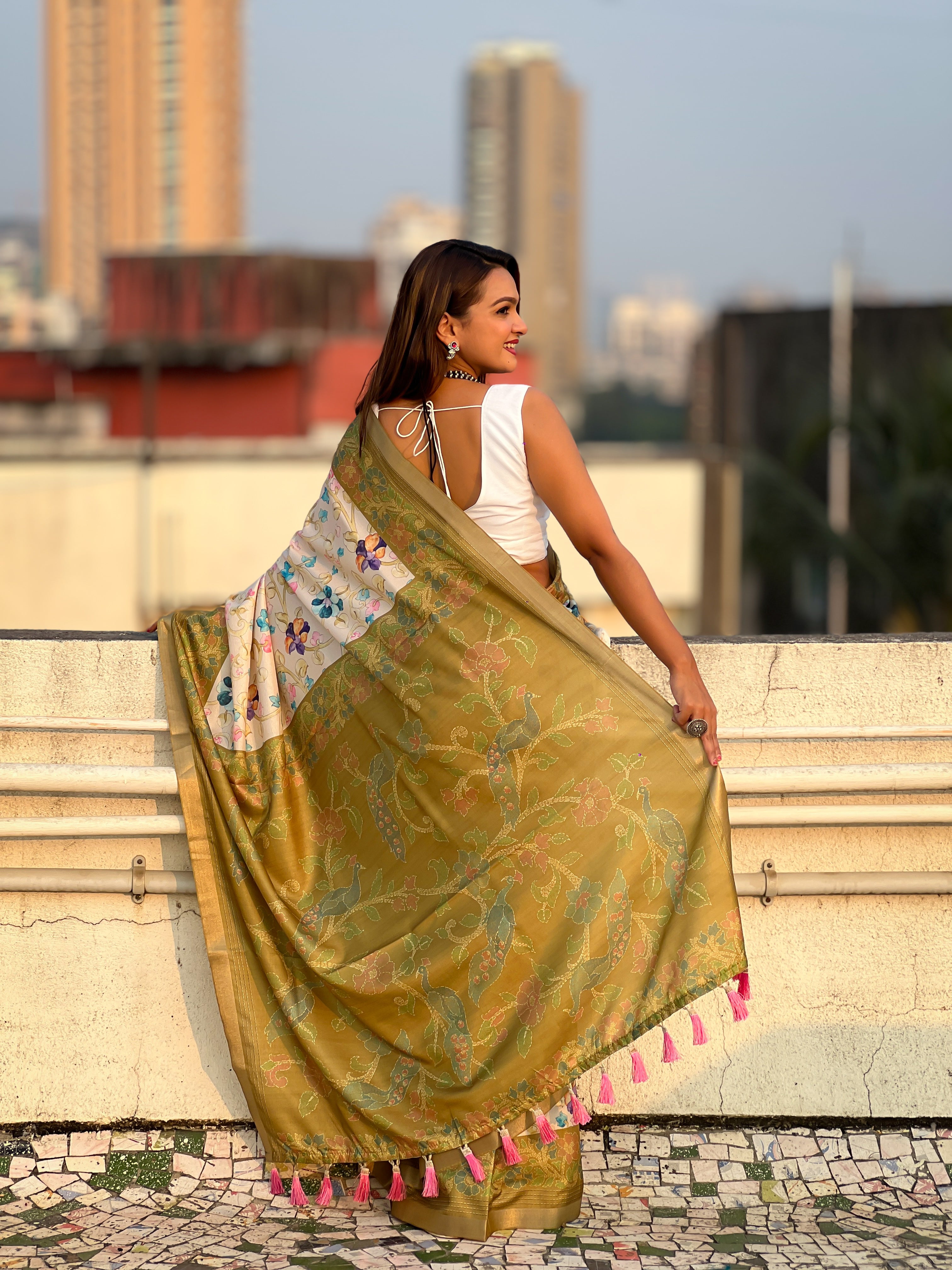 GREEN BANARASI SILK BLEND SAREE