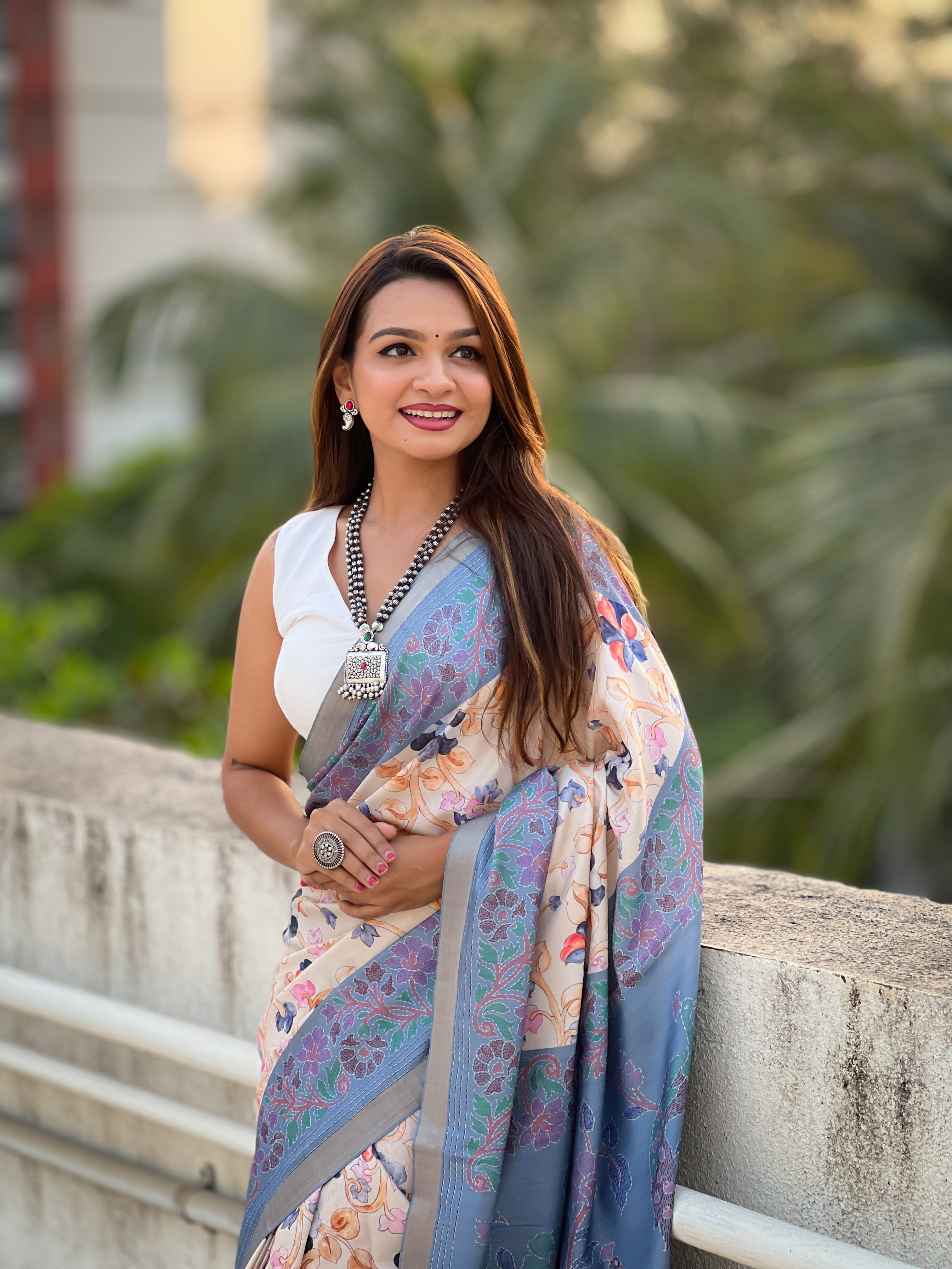 GREY BANARASI SILK BLEND SAREE