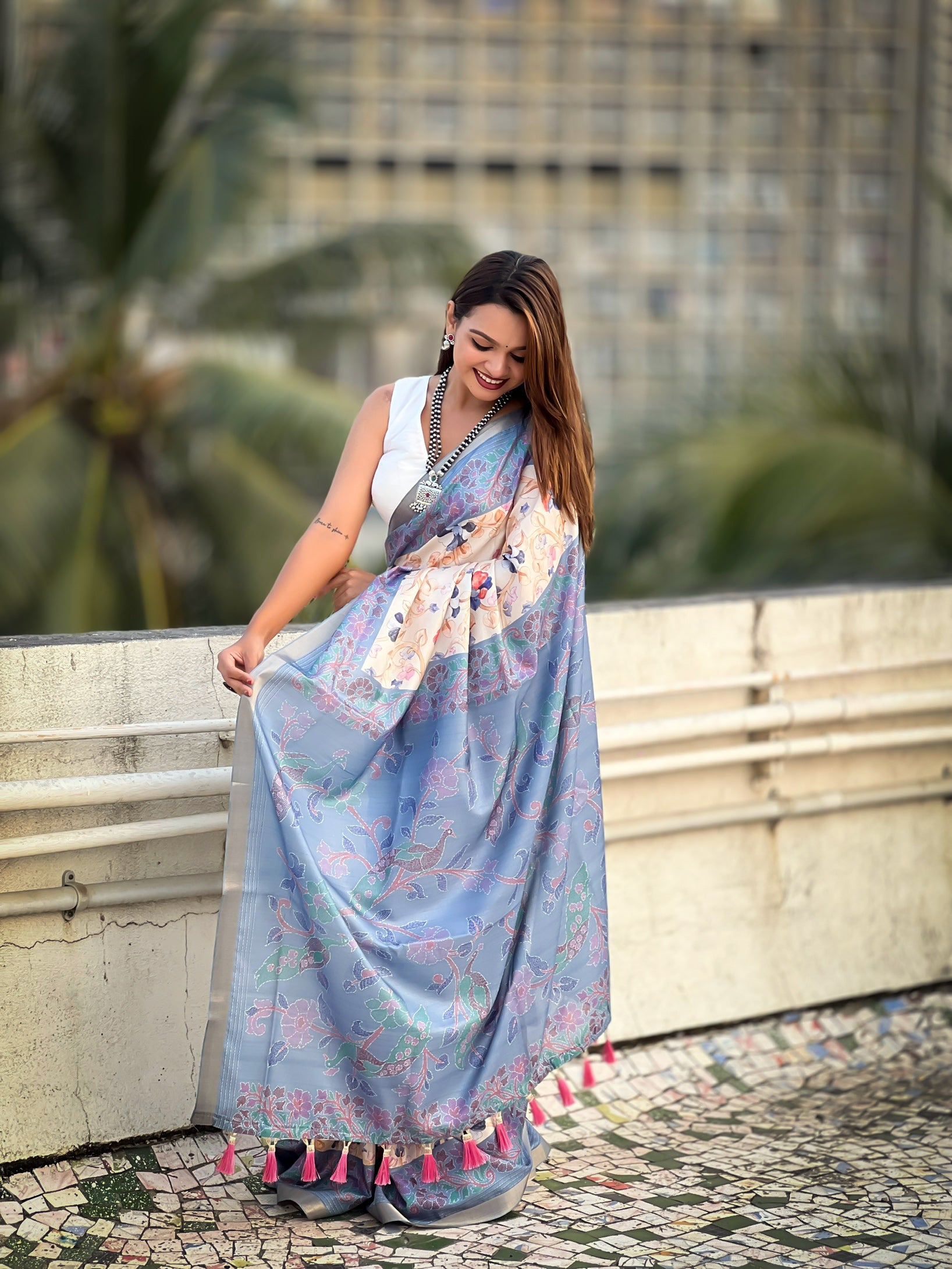 GREY BANARASI SILK BLEND SAREE