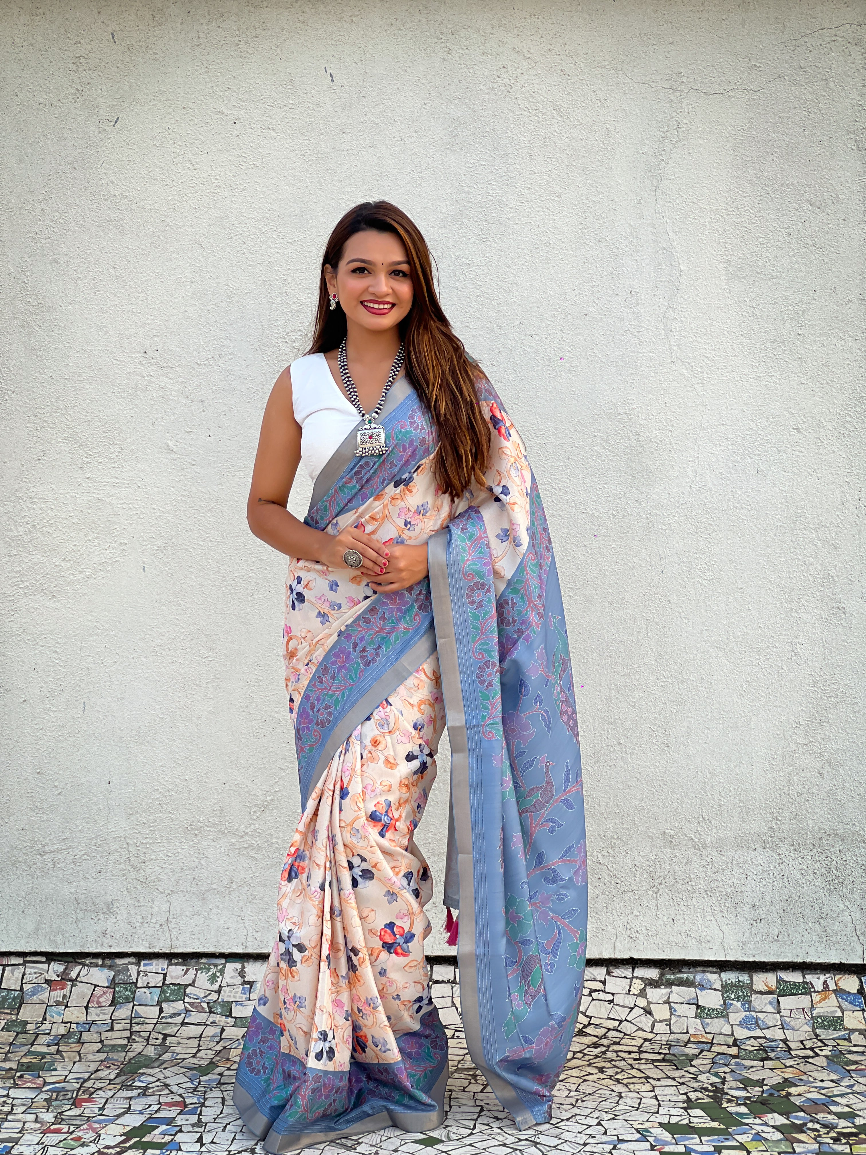 GREY BANARASI SILK BLEND SAREE