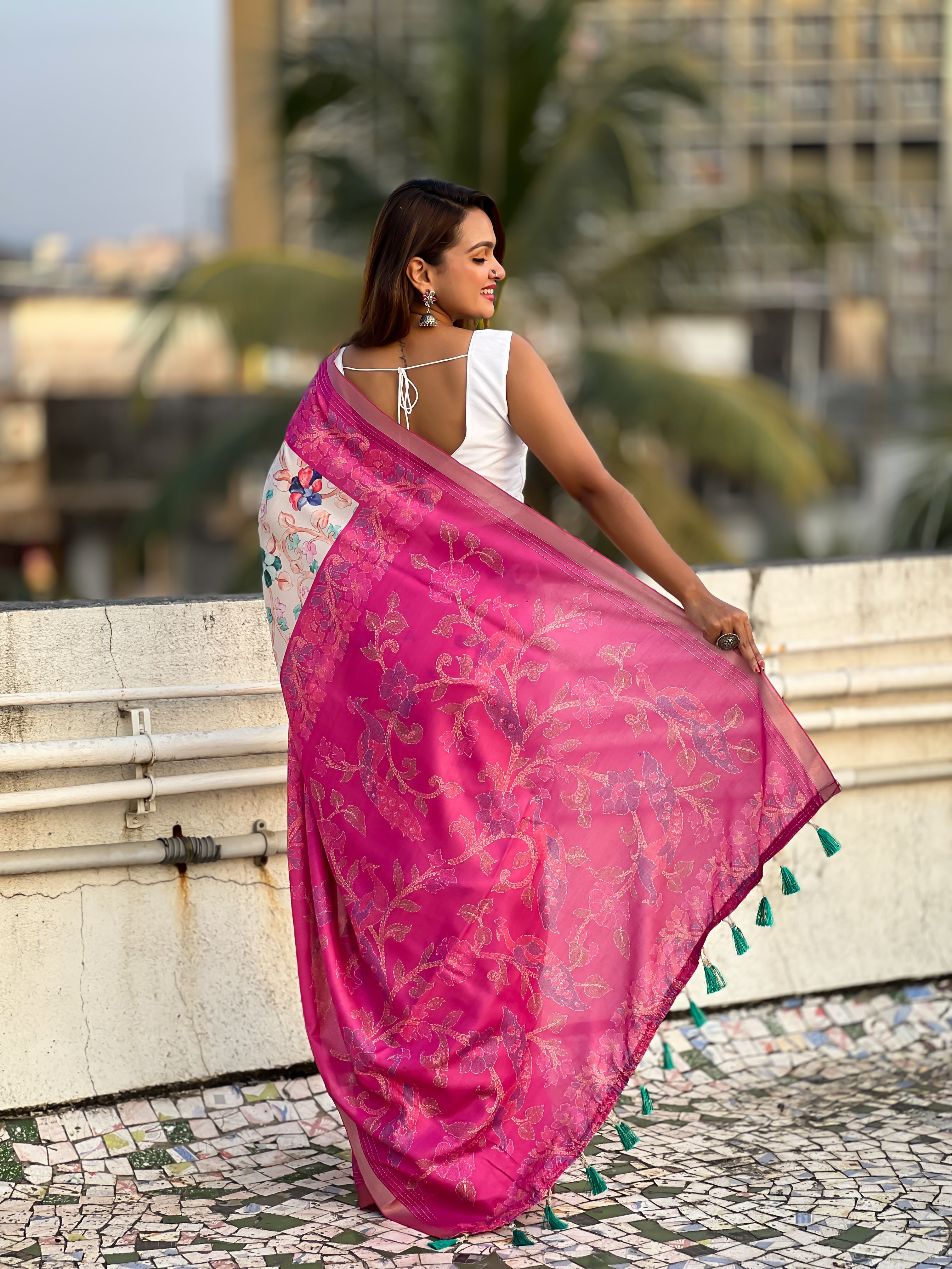 PINK BANARASI SILK BLEND SAREE