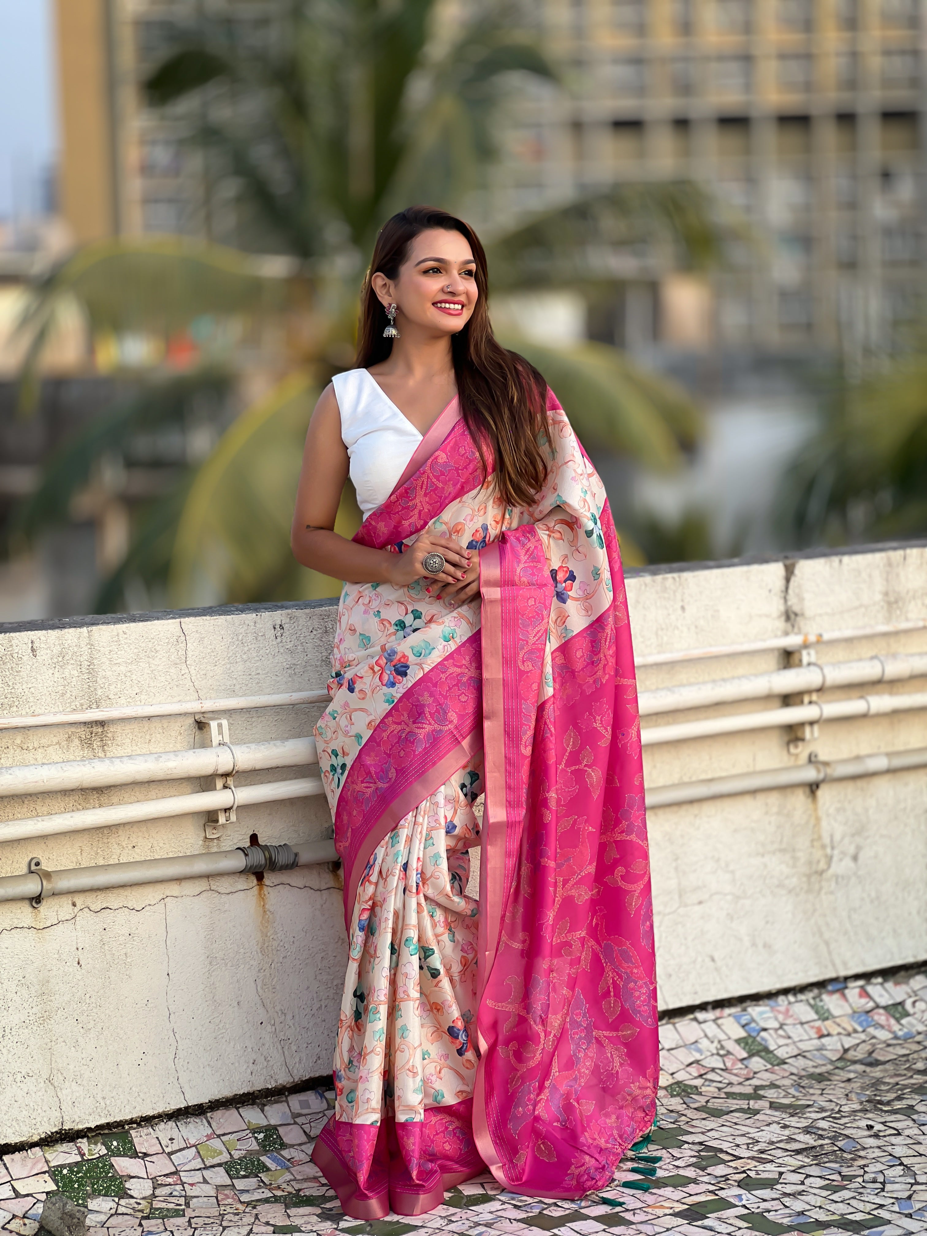 PINK BANARASI SILK BLEND SAREE