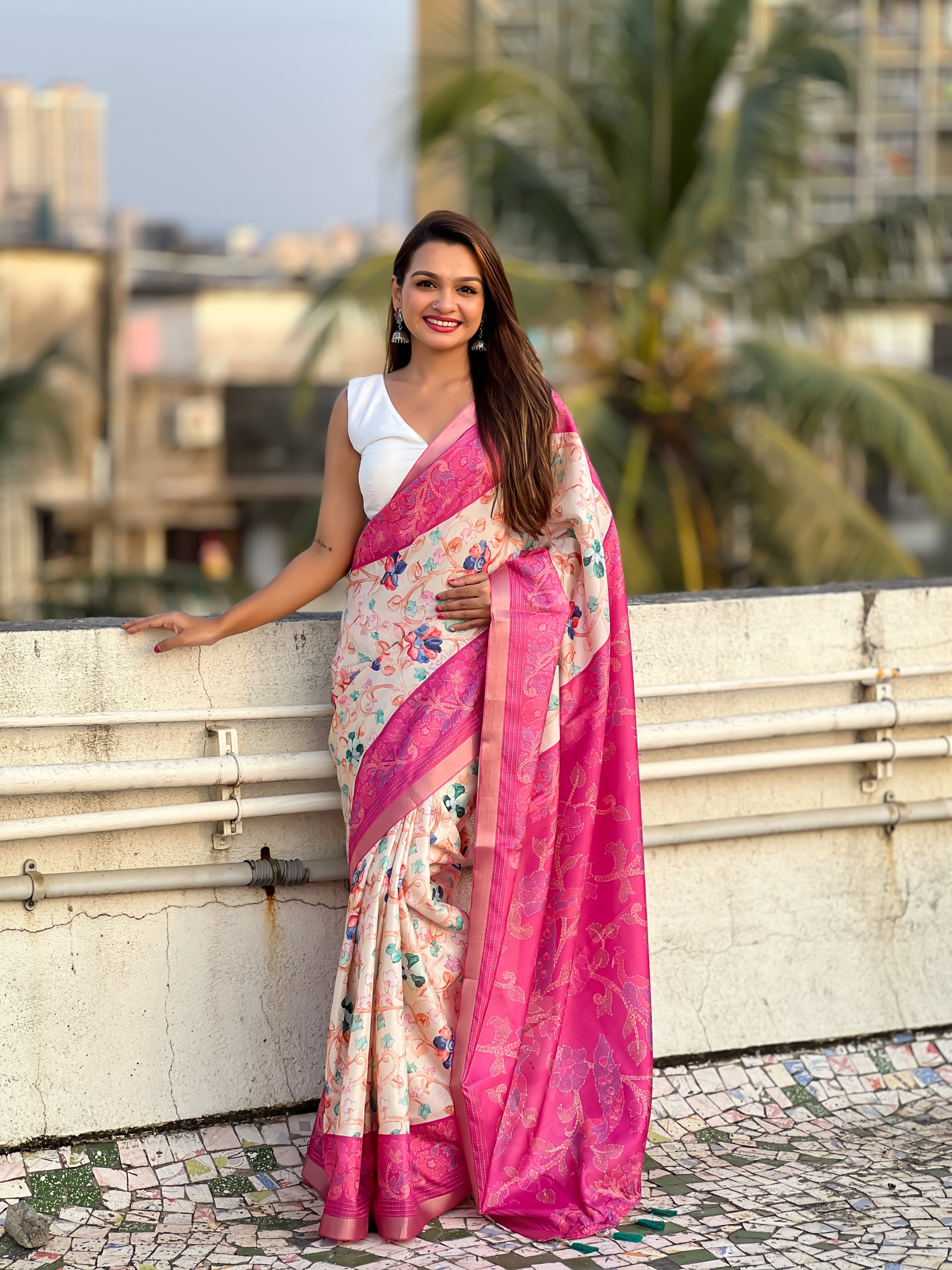 PINK BANARASI SILK BLEND SAREE