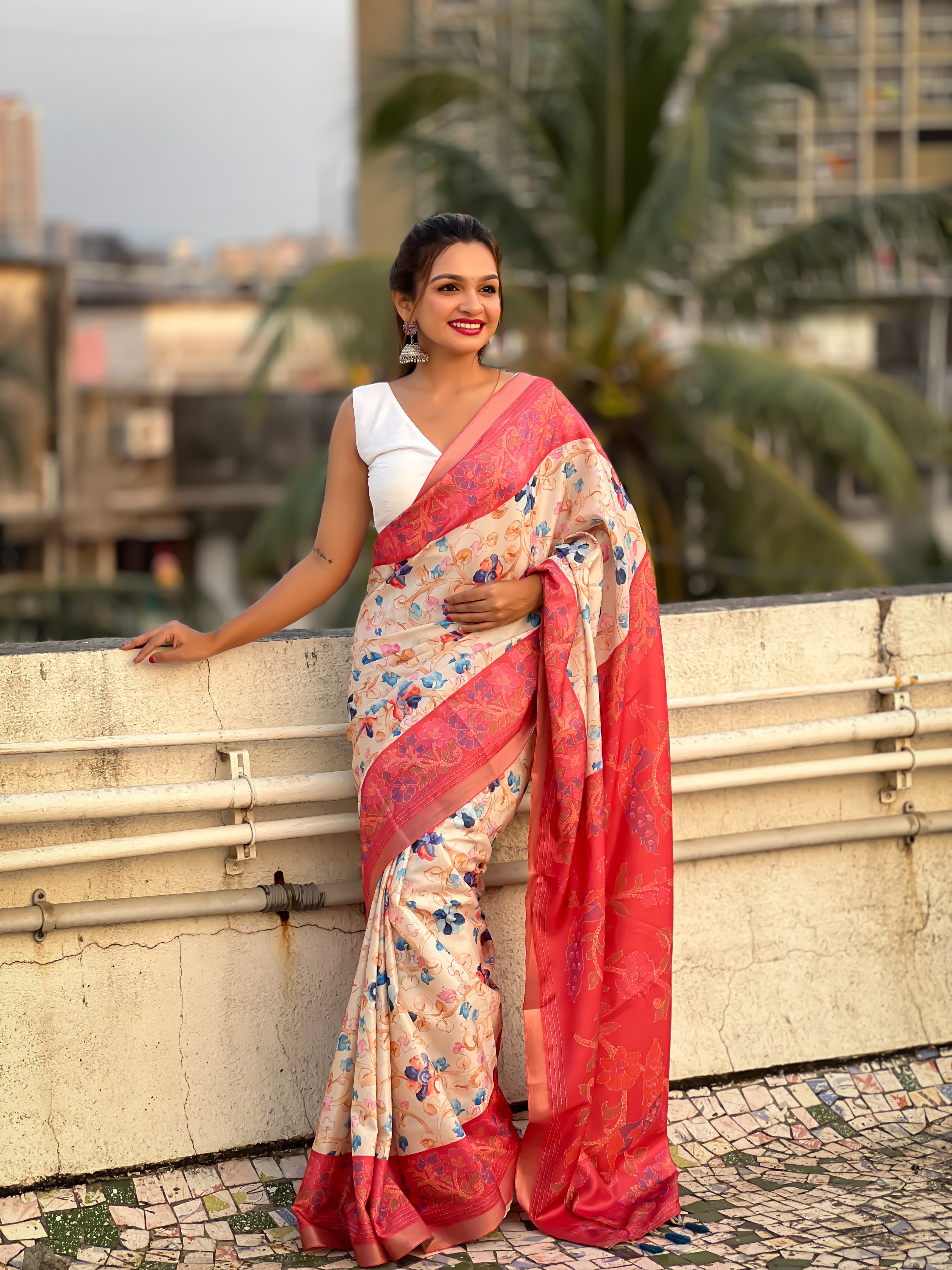 RED BANARASI SILK BLEND SAREE