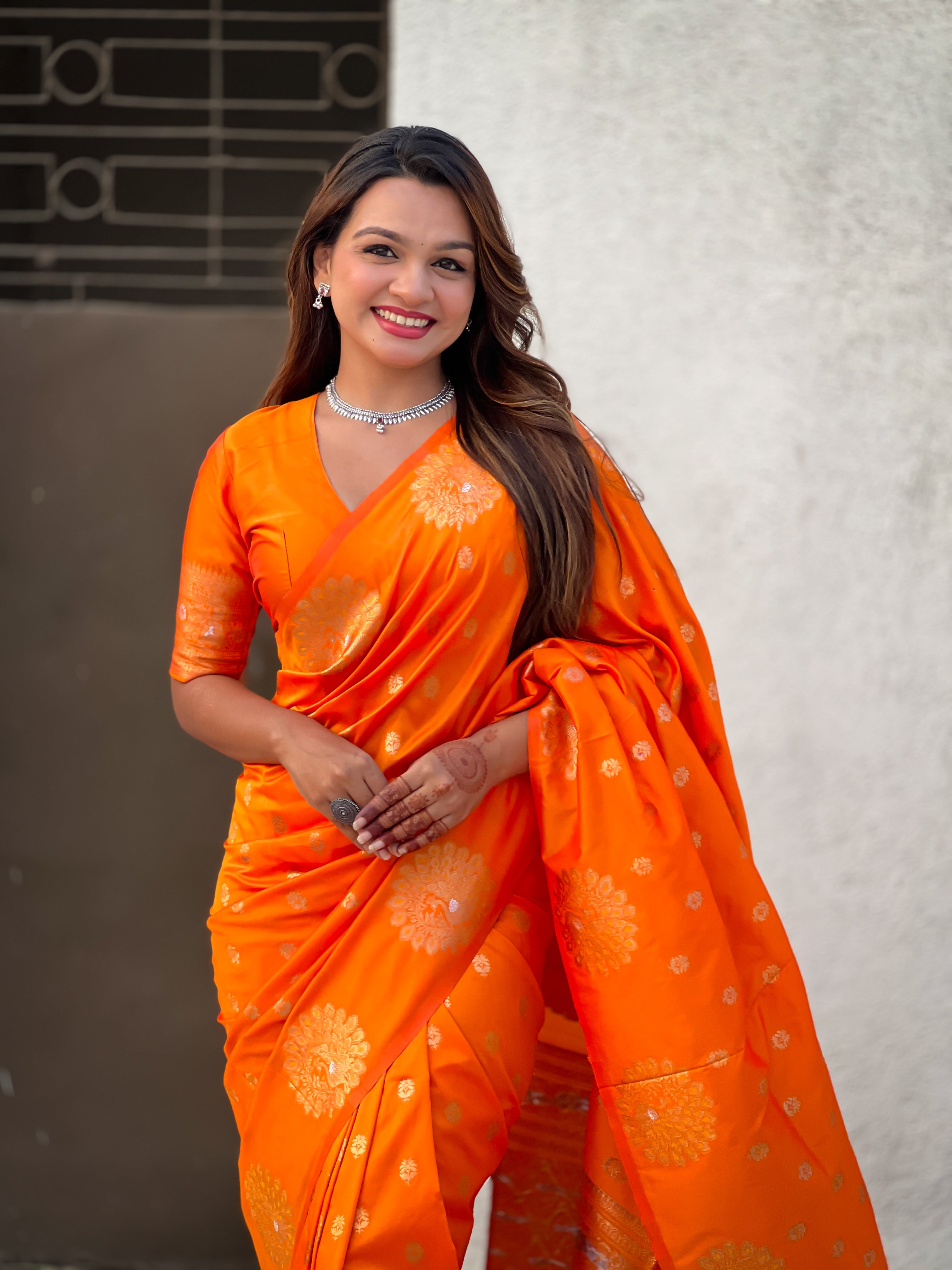 ORANGE BANARASI SILK SAREE