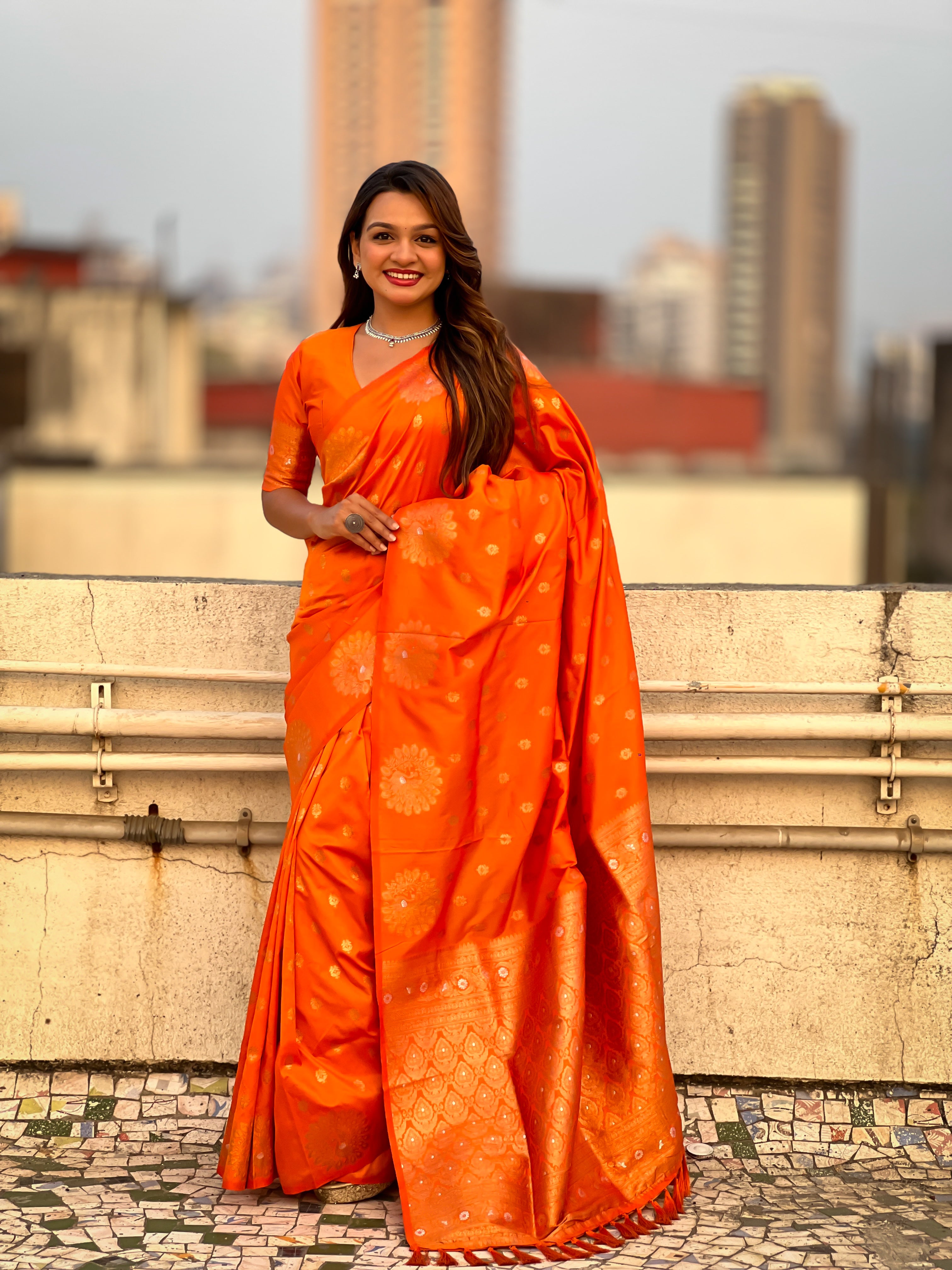 ORANGE BANARASI SILK SAREE