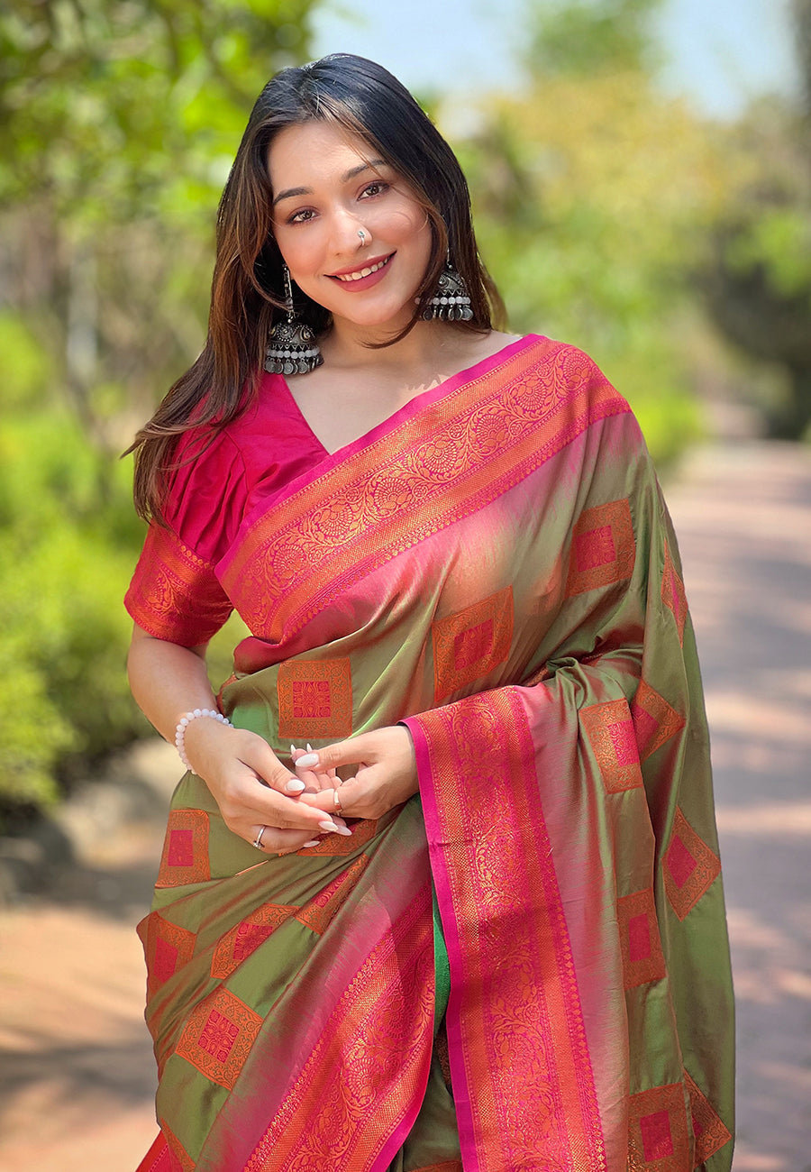 Green Soft Silk Zari Border Saree