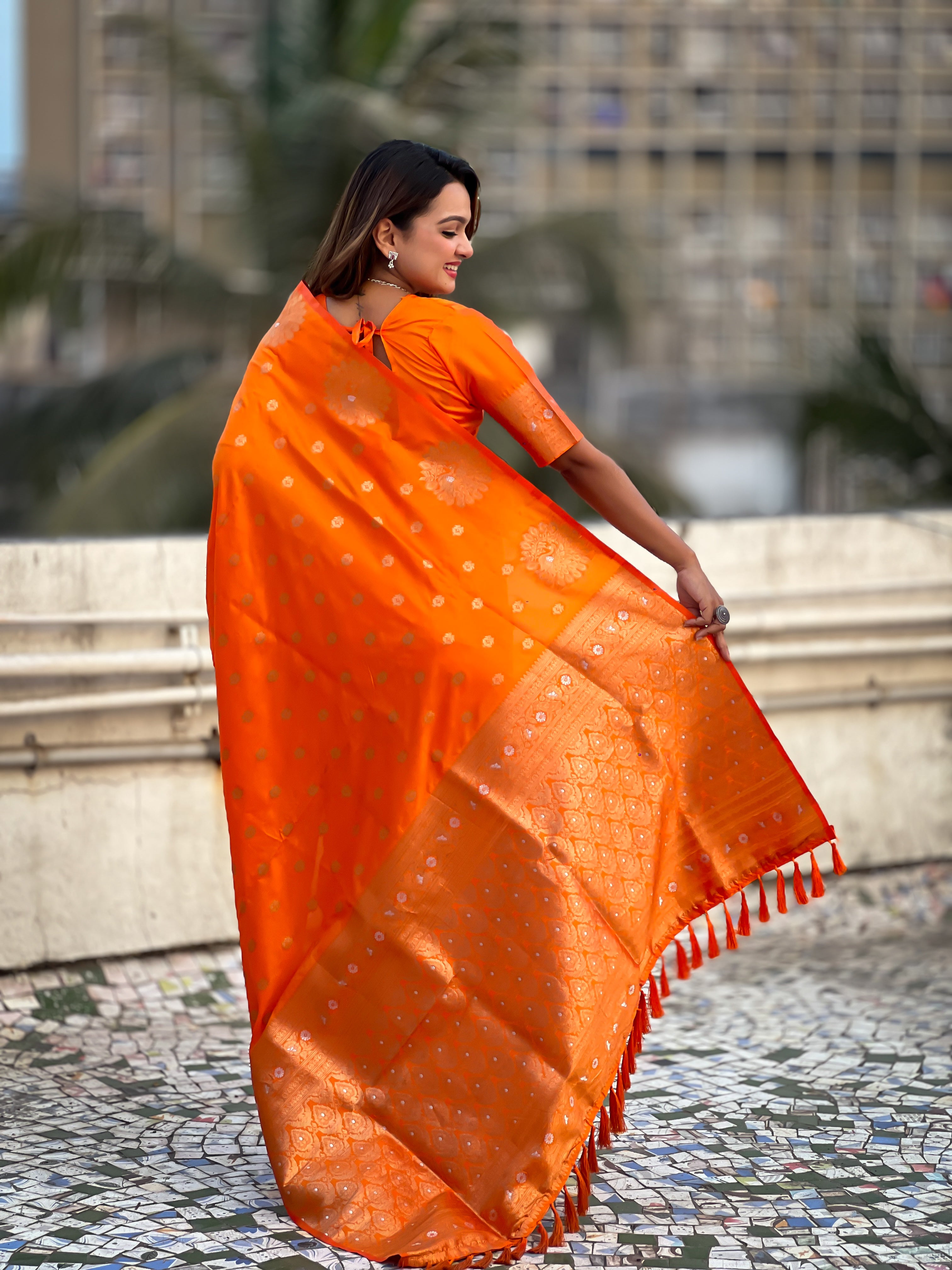 ORANGE BANARASI SILK SAREE