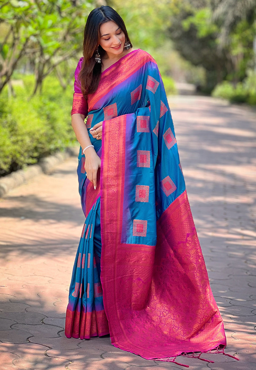 Blue Soft Silk Zari Border Saree