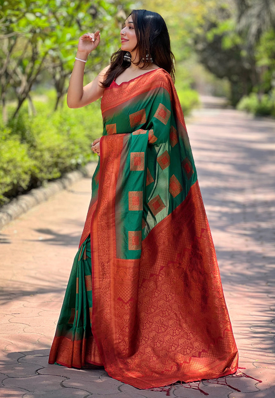 Green Soft Silk Zari Border Saree