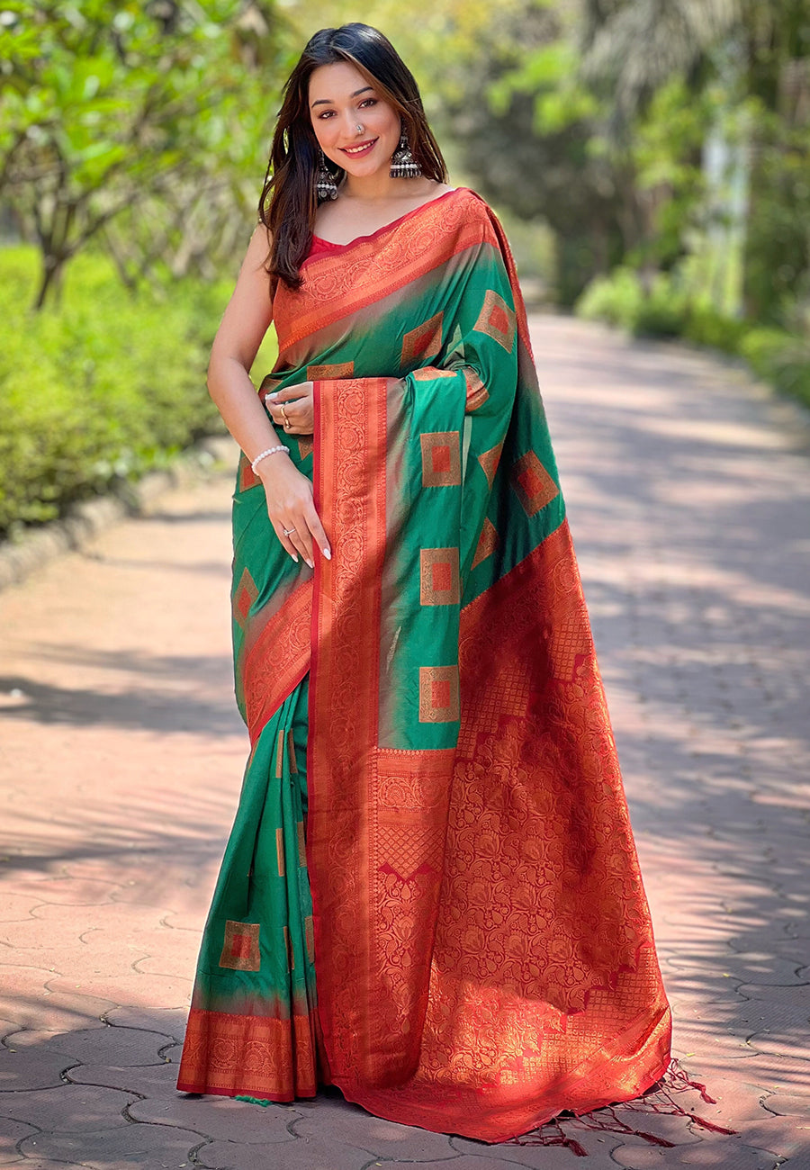 Green Soft Silk Zari Border Saree