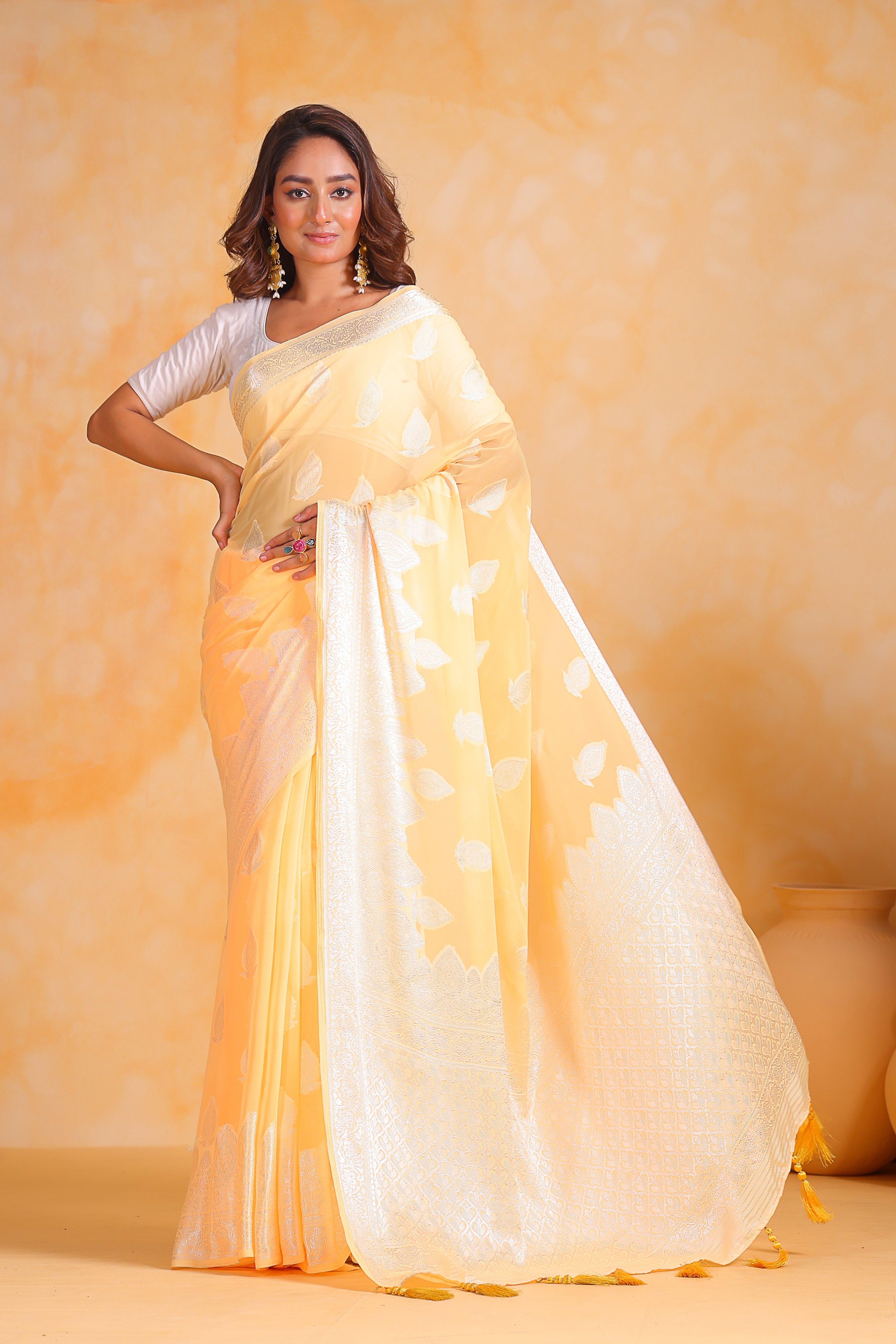 Yellow Georgette Saree With Georgette Blouse