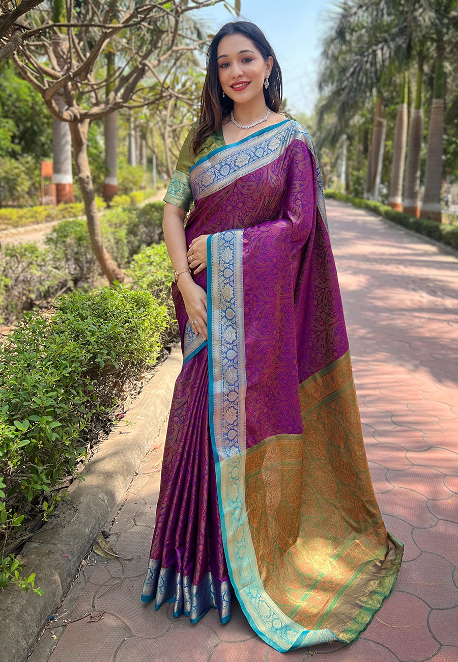 Purple Kashmiri Soft Silk