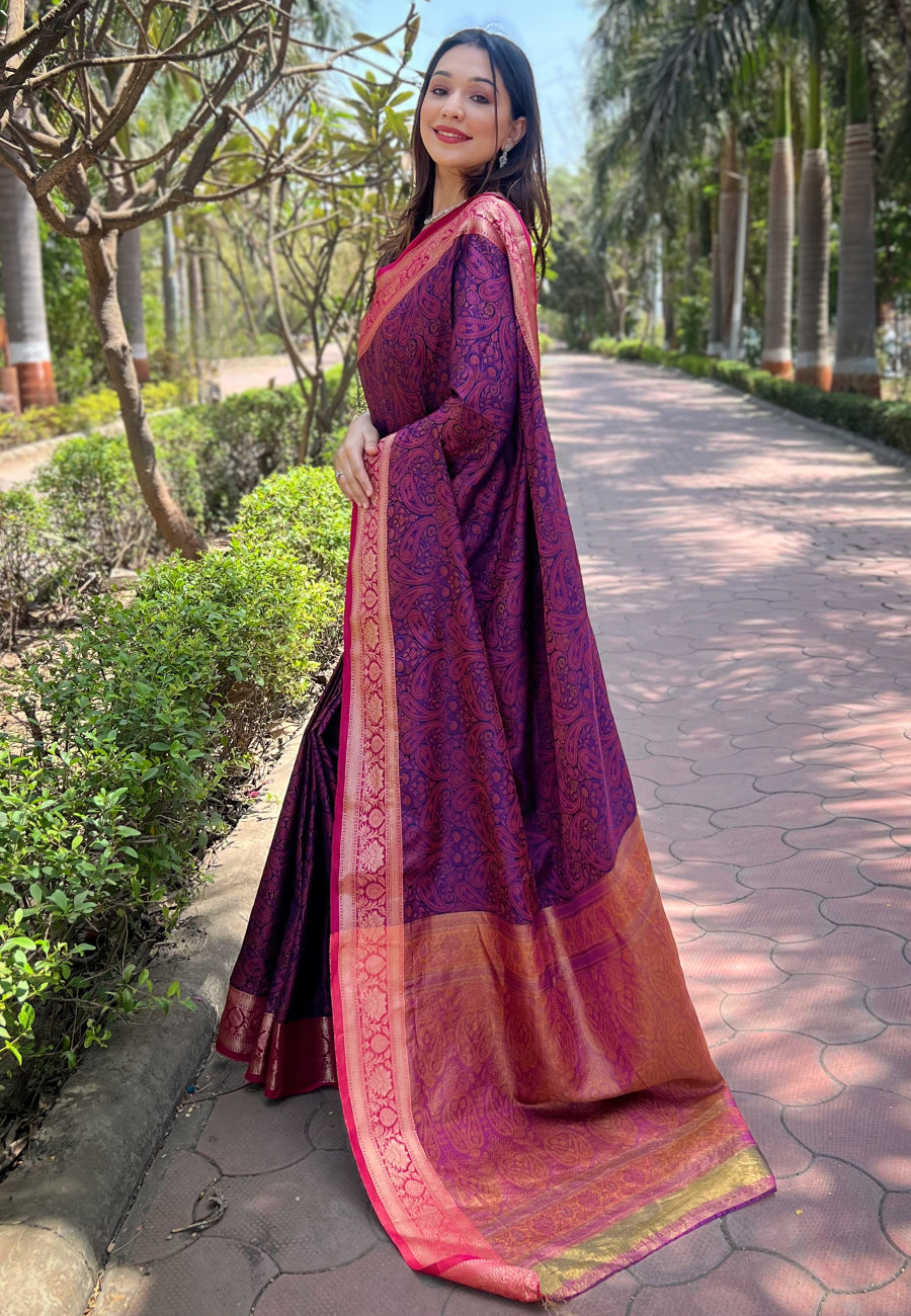 Violet Kashmiri Soft Silk