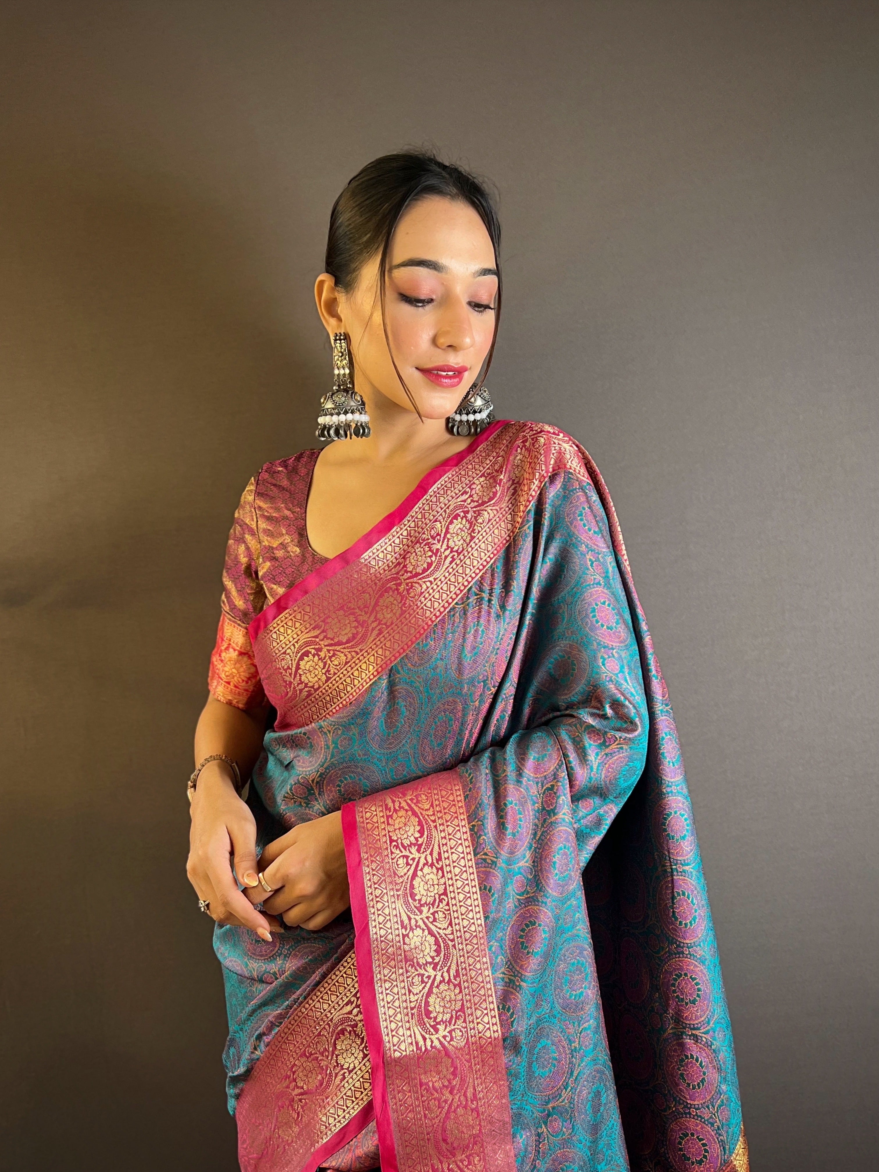 Blue Kashmiri Banarasi Saree