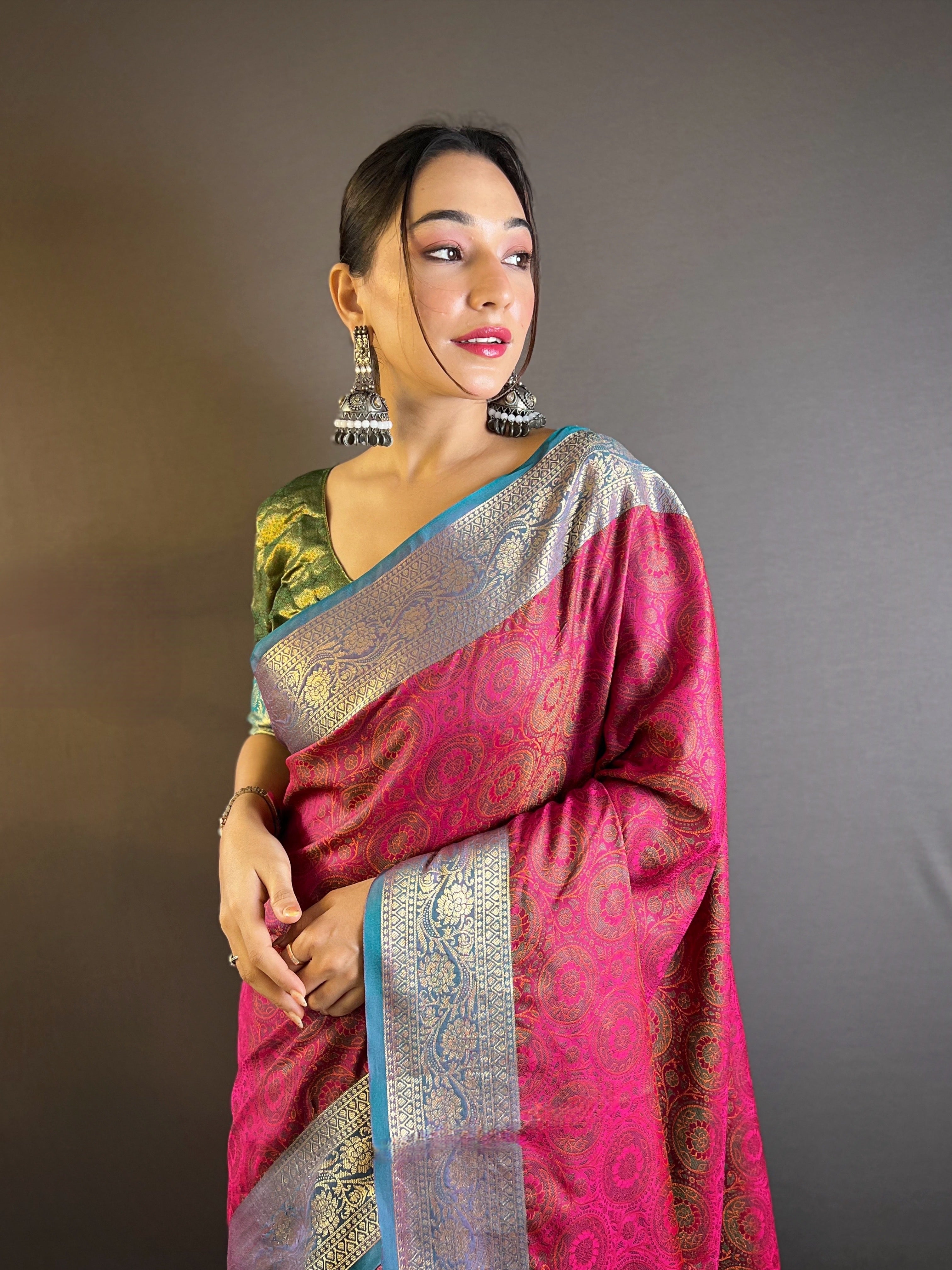 Pink Kashmiri Banarasi Saree