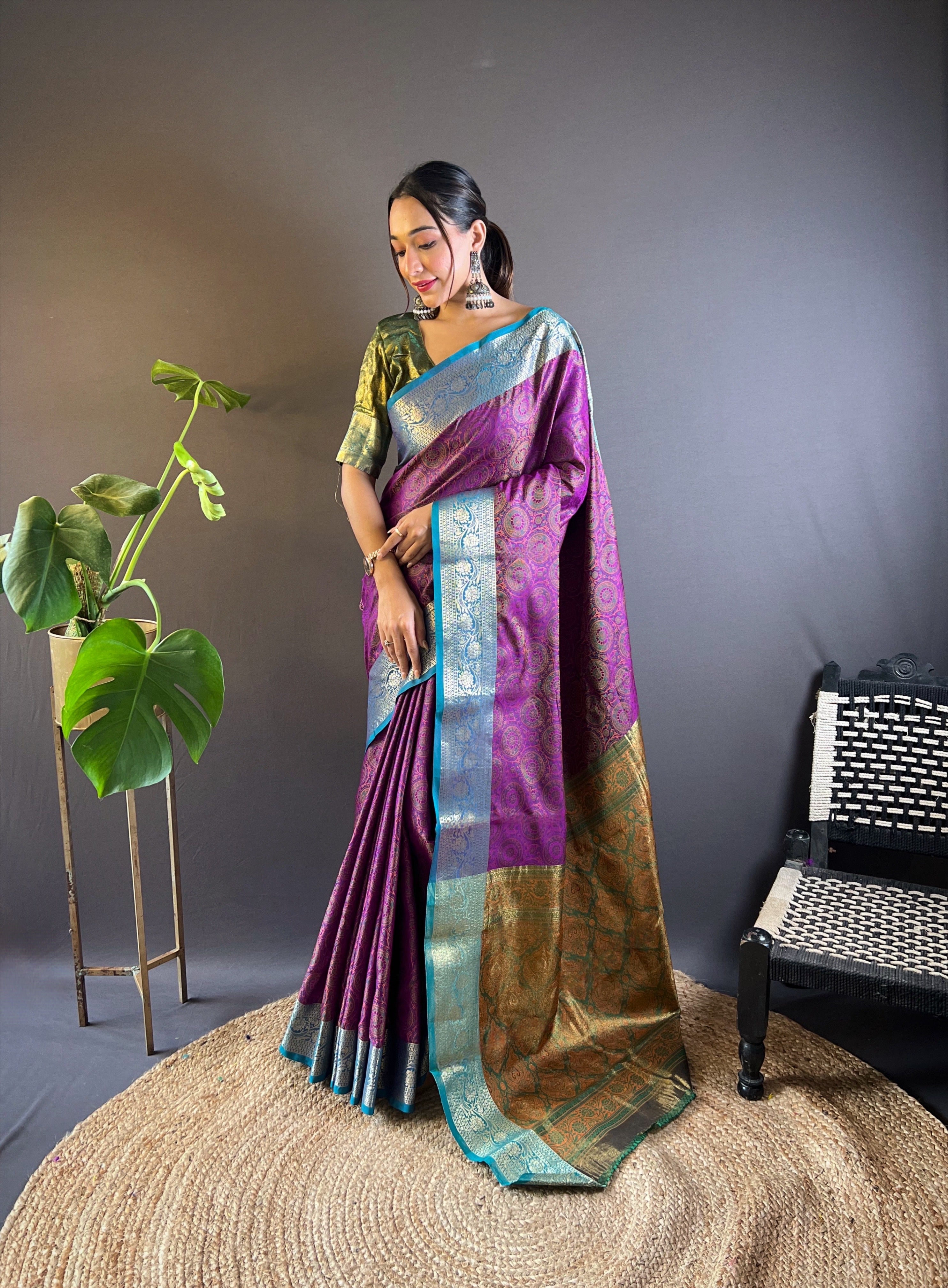 Purple Kashmiri Banarasi Saree