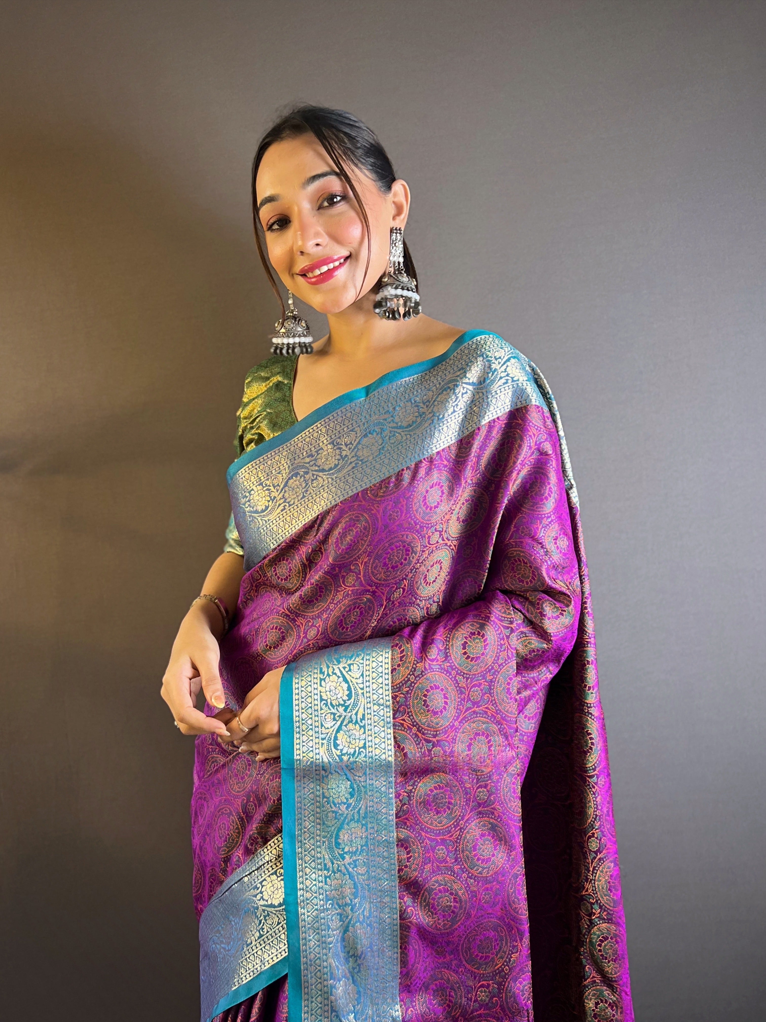 Purple Kashmiri Banarasi Saree