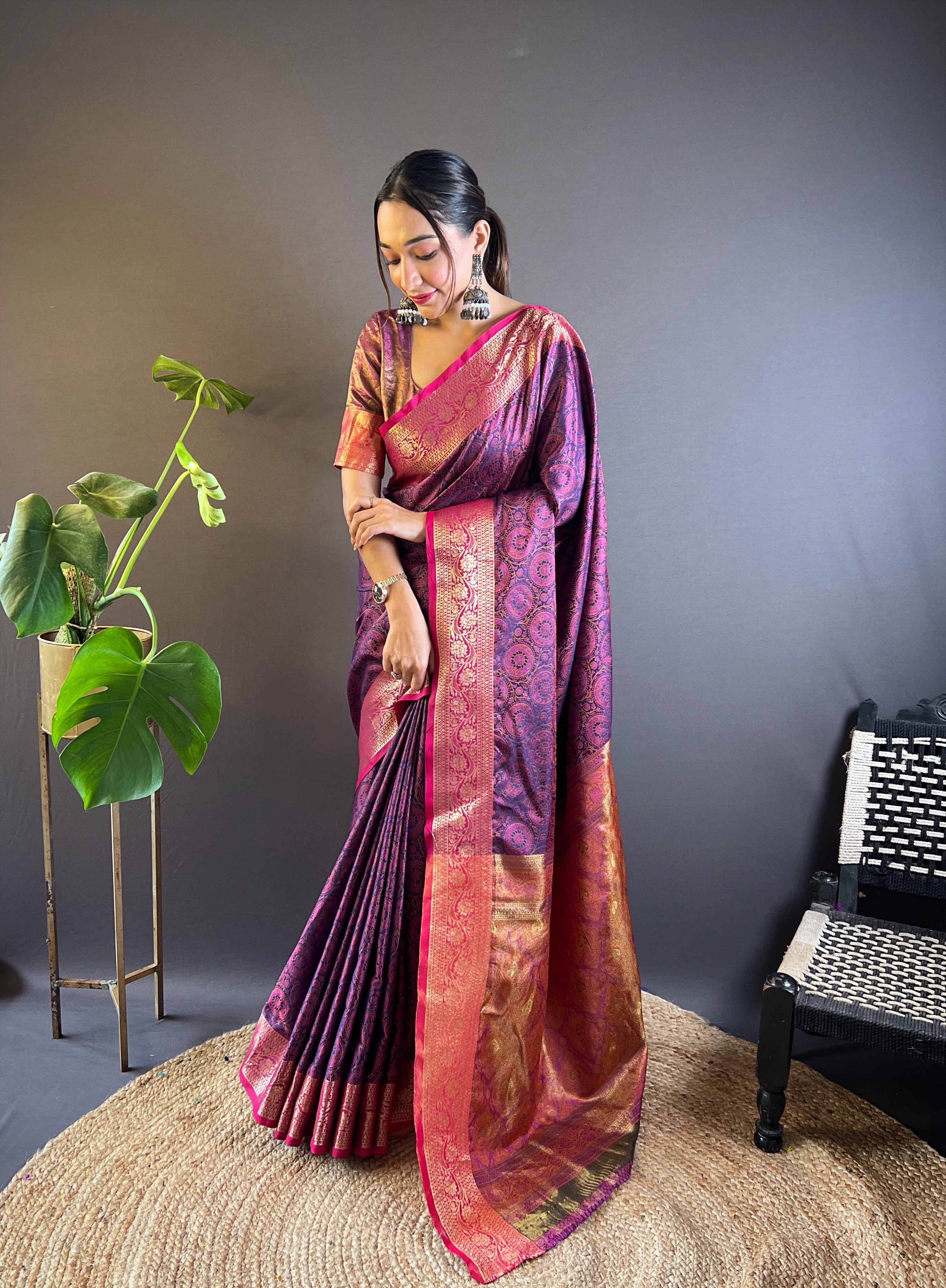 Violet Kashmiri Banarasi Saree
