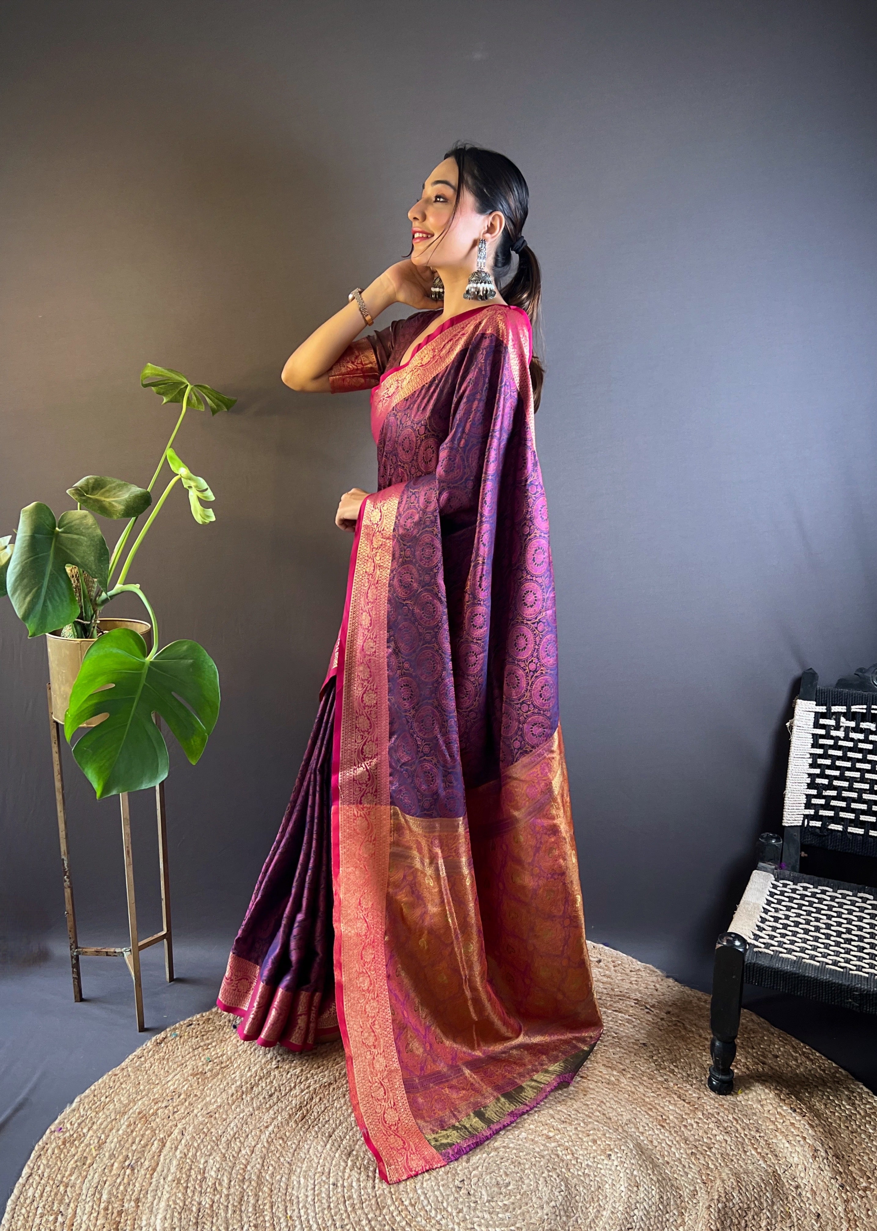 Violet Kashmiri Banarasi Saree