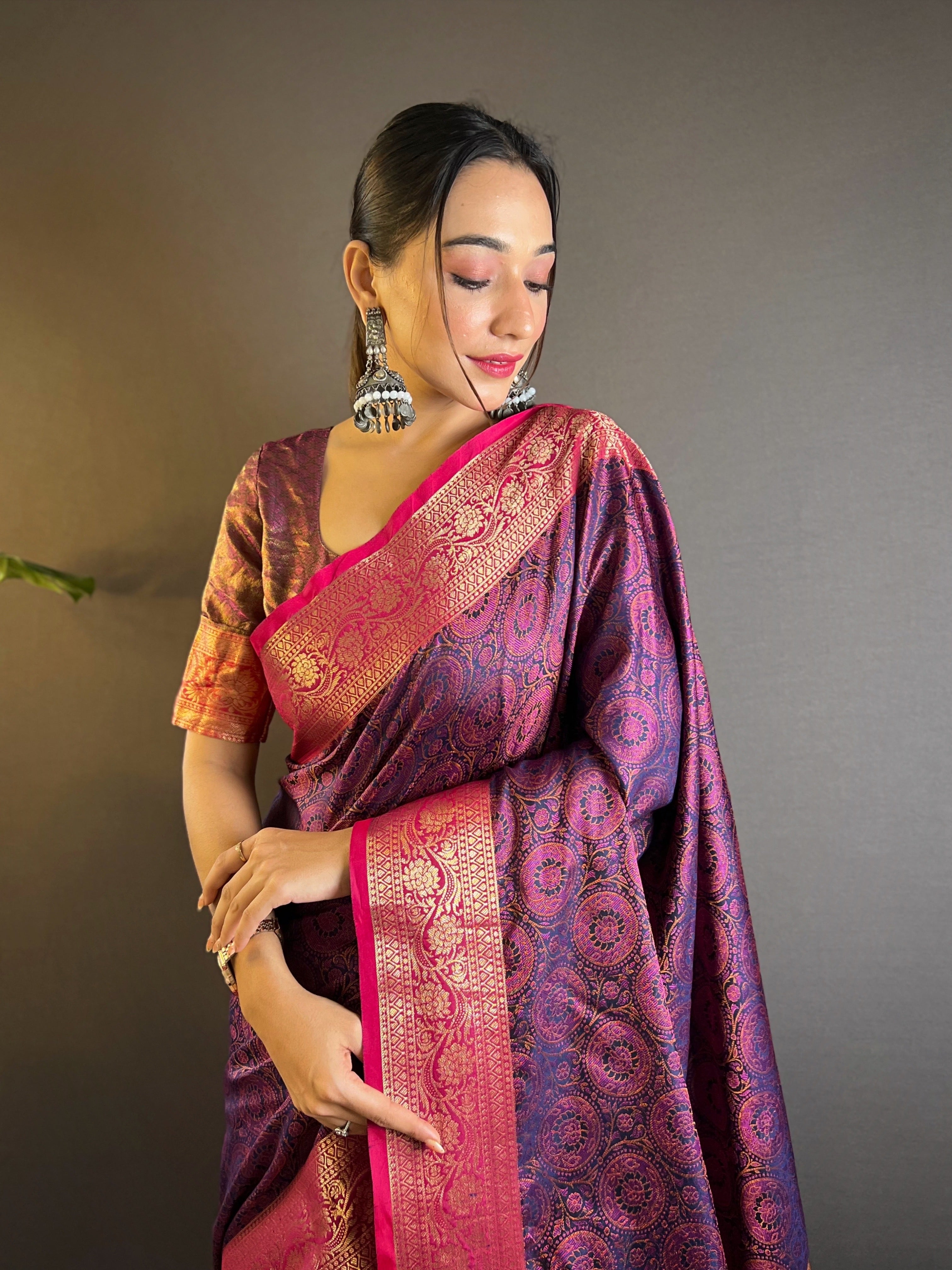 Violet Kashmiri Banarasi Saree
