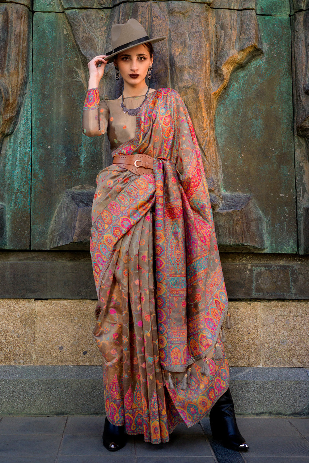 Buy Seafoam Blue And Pink Banarasi Saree Nitaraa