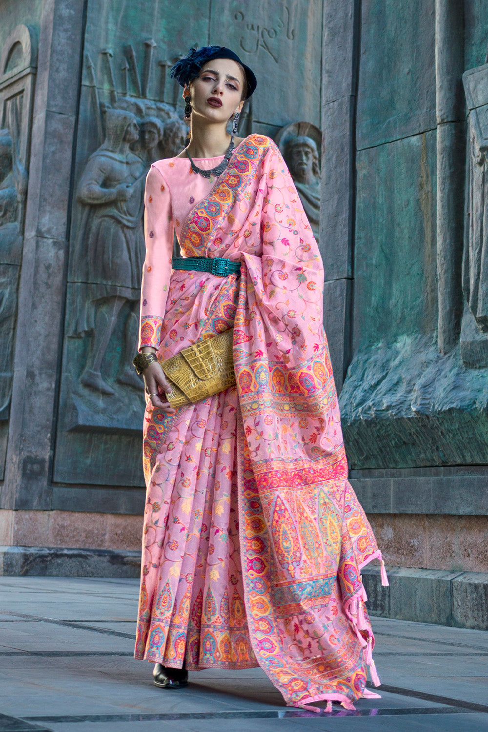 Buy Grey And Pink Smooth Silk Saree Nitaraa