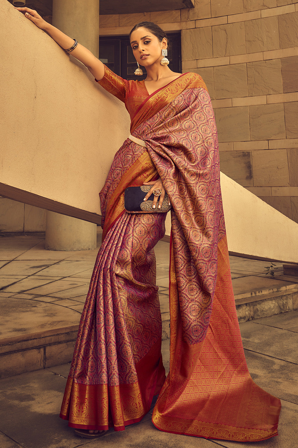 Buy Pink Banarasi Silk Saree With Blouse Piece Nitaraa