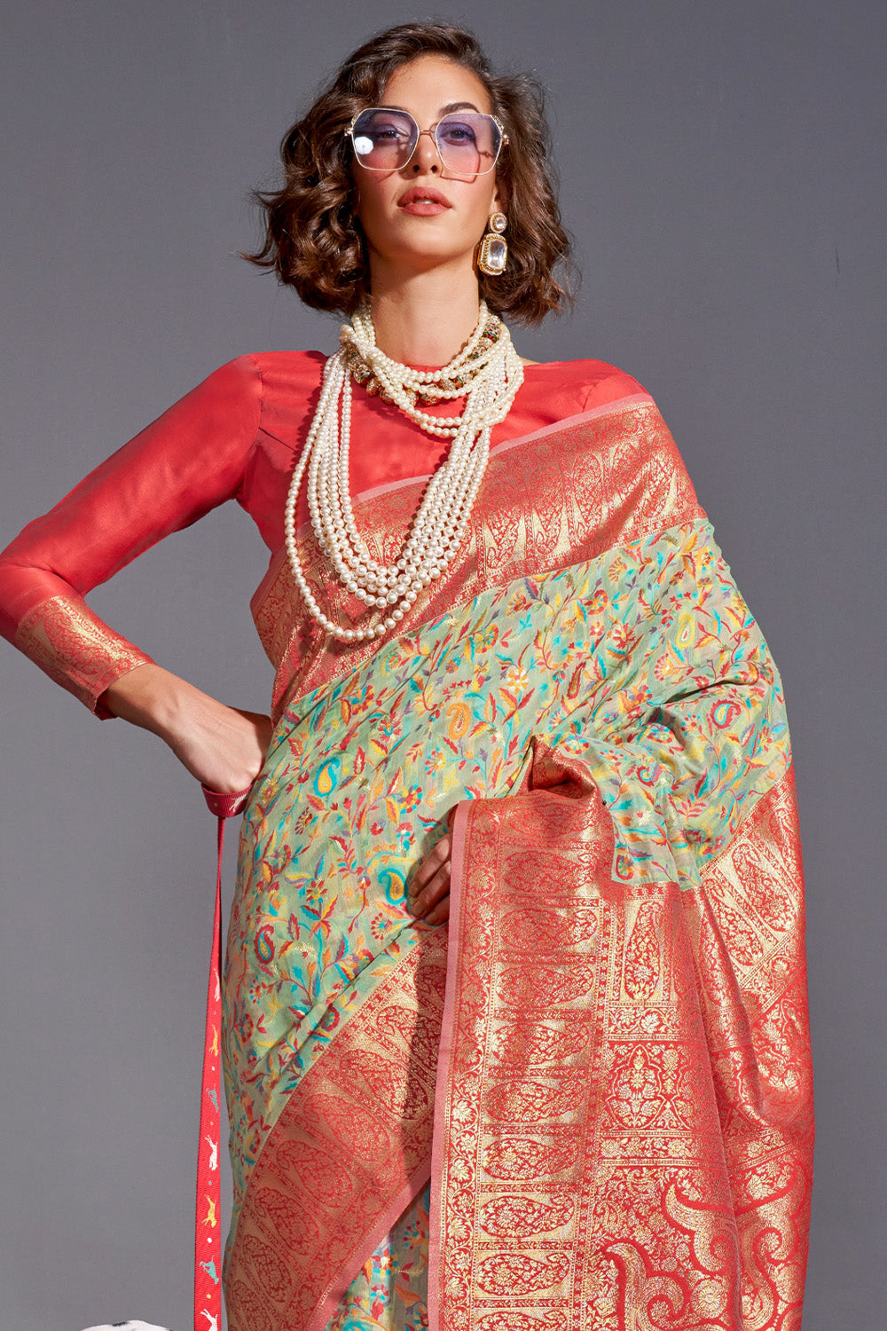 Buy Dove Grey Linen Saree Nitaraa