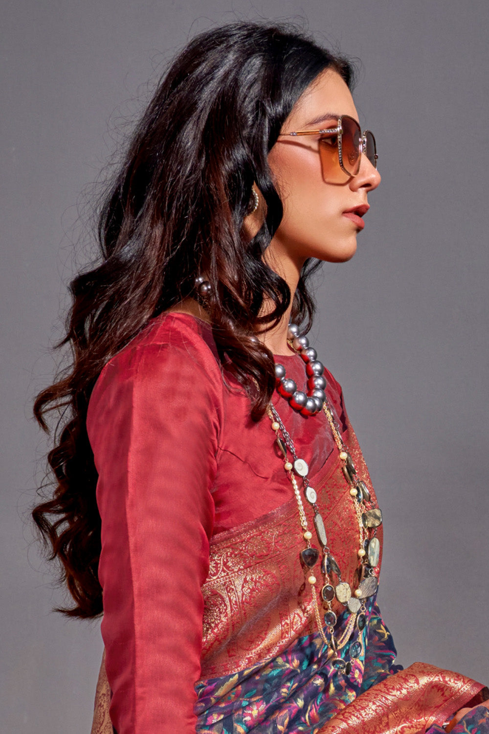 Buy Beige And Grey Organza Saree Nitaraa