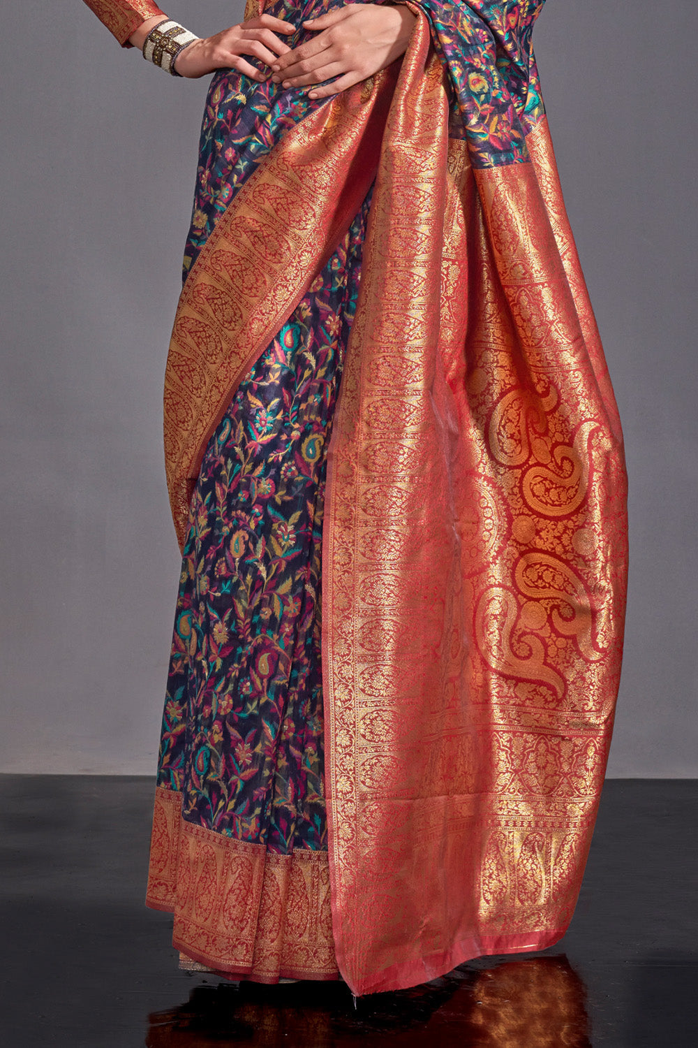 Buy Coral Pink Organza Saree Nitaraa