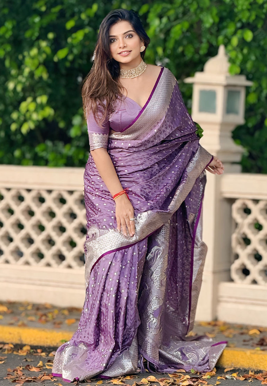 Purple Banarasi Antique Silk Saree