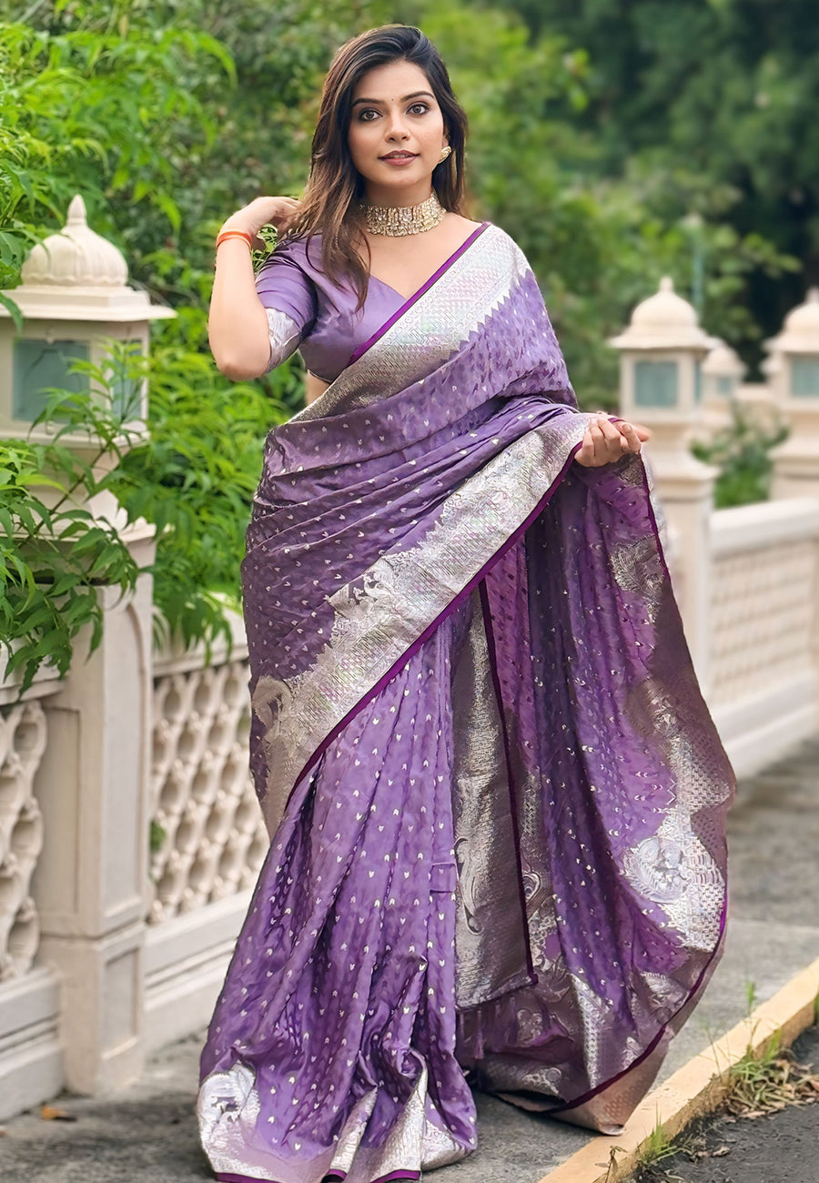 Purple Banarasi Antique Silk Saree