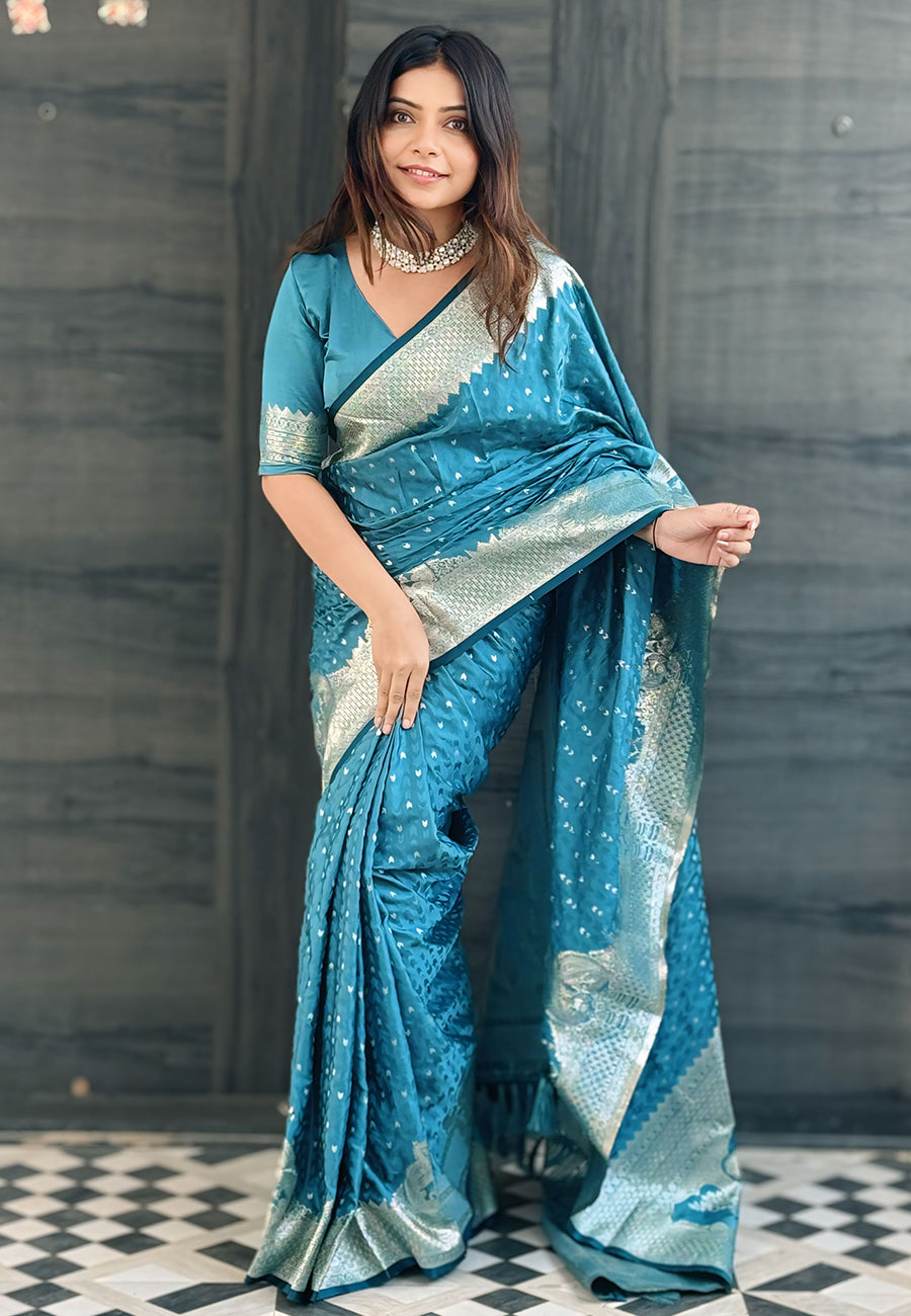 Indigo Blue Banarasi Antique Silk Saree