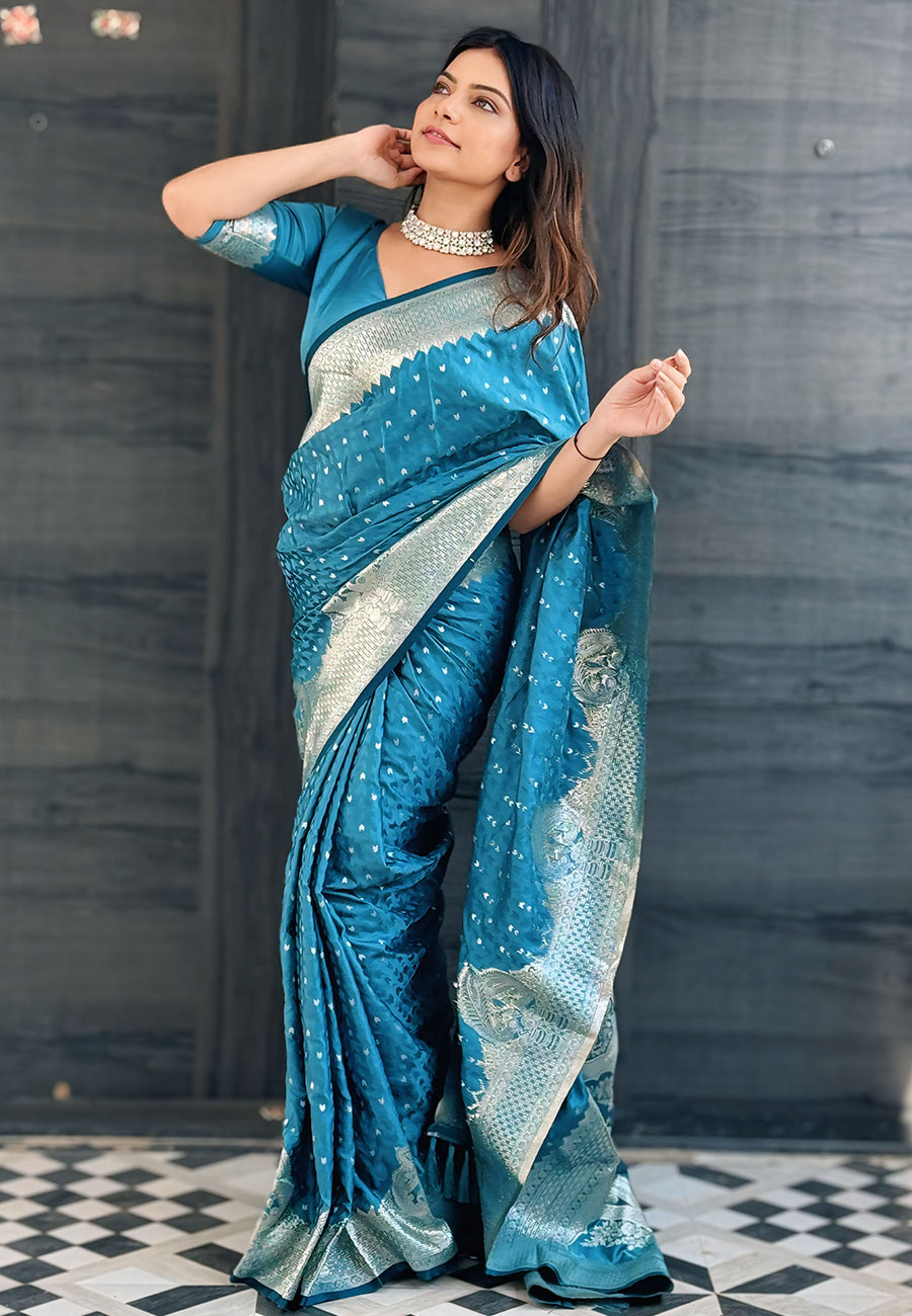 Indigo Blue Banarasi Antique Silk Saree